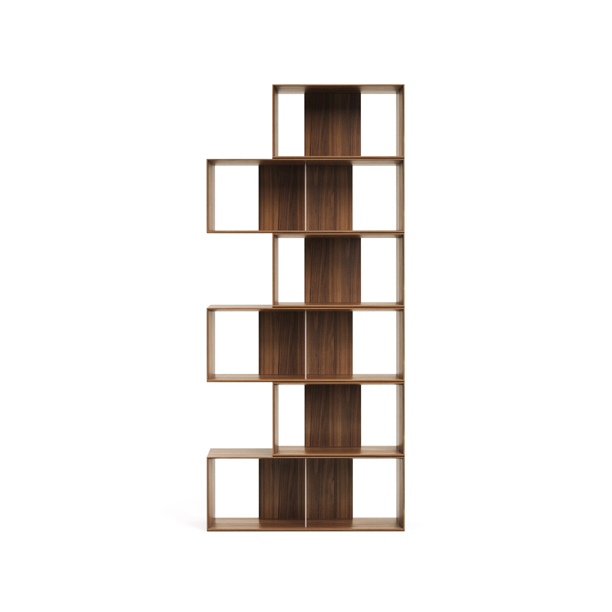 Litto set of 6 modular shelving units in walnut wood veneer, 168 x 114 cm - Product Image