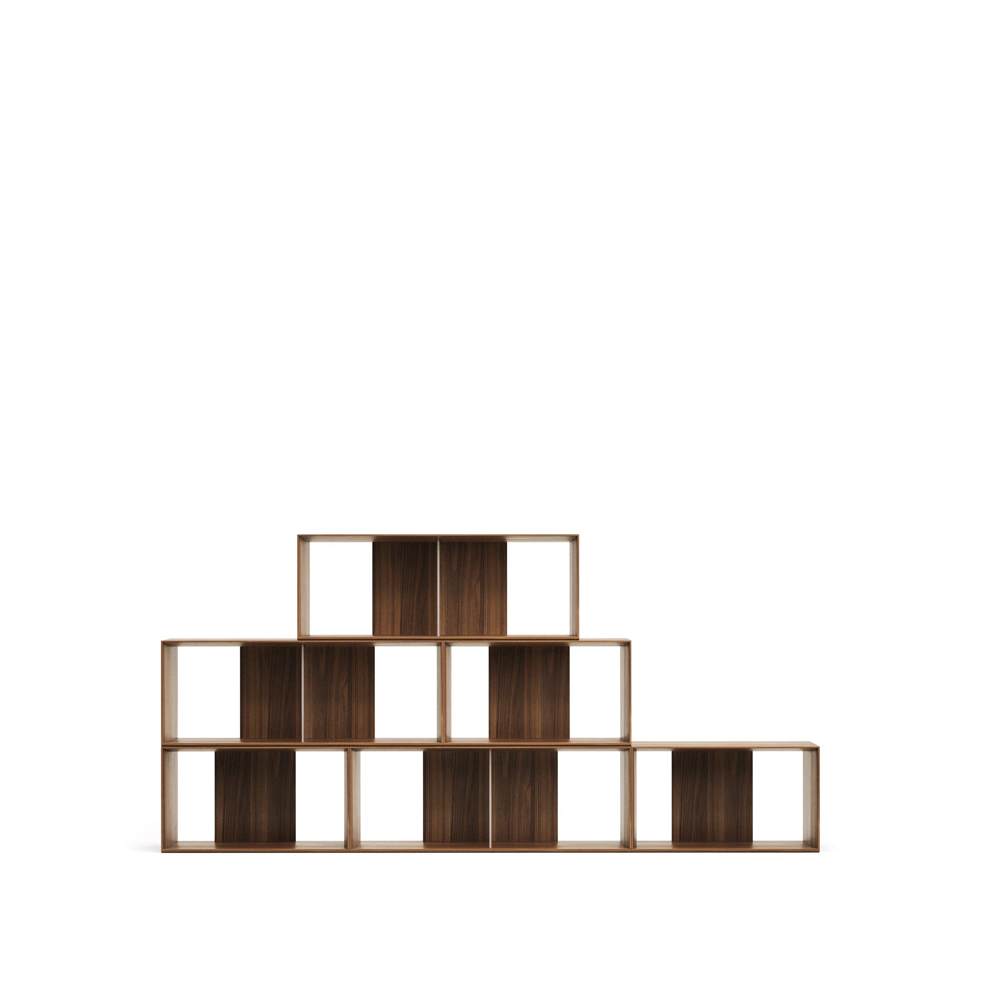 Litto set of 6 modular shelving units in walnut wood veneer, 168 x 114 cm - Product Image
