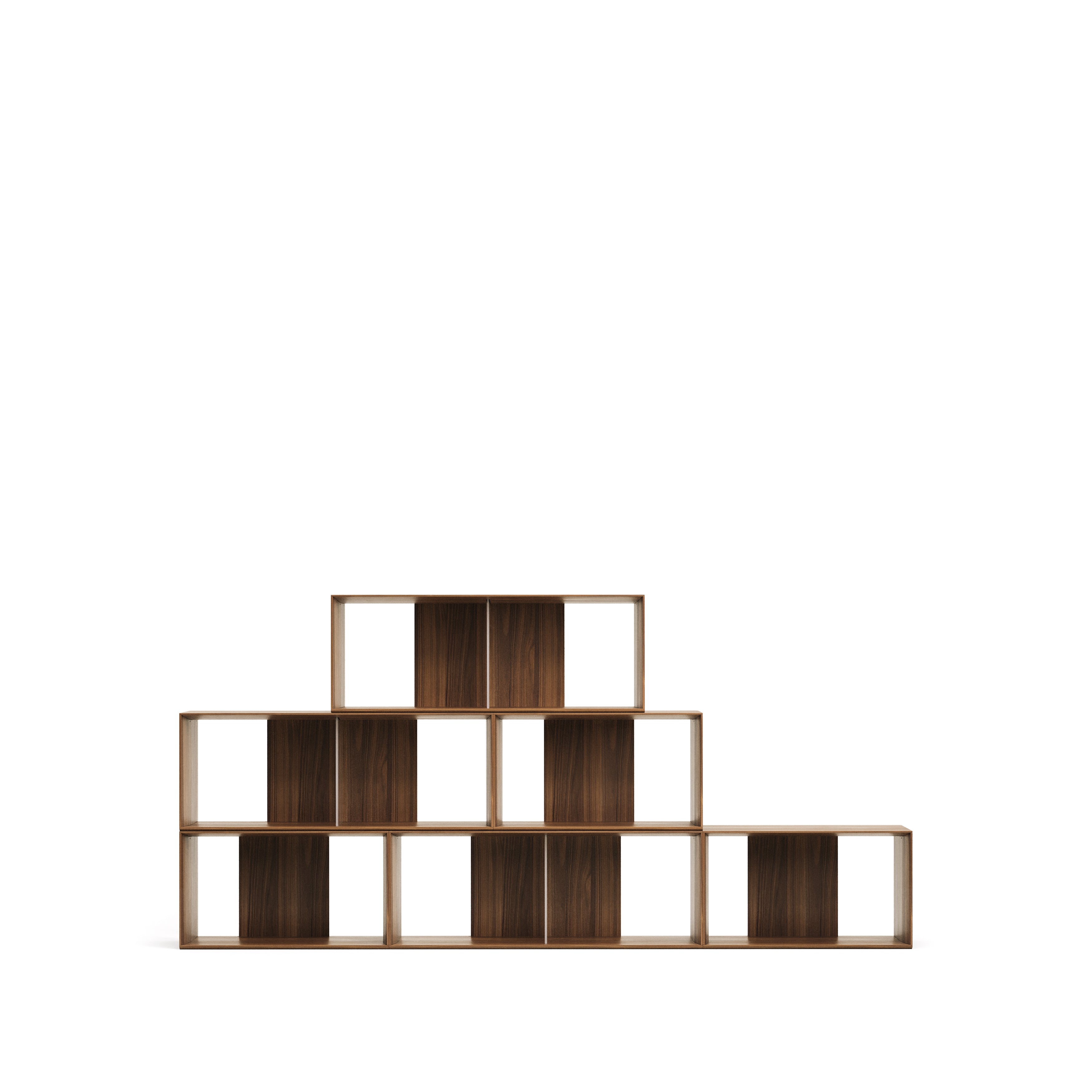 Litto set of 6 modular shelving units in walnut wood veneer, 168 x 114 cm - Product Image