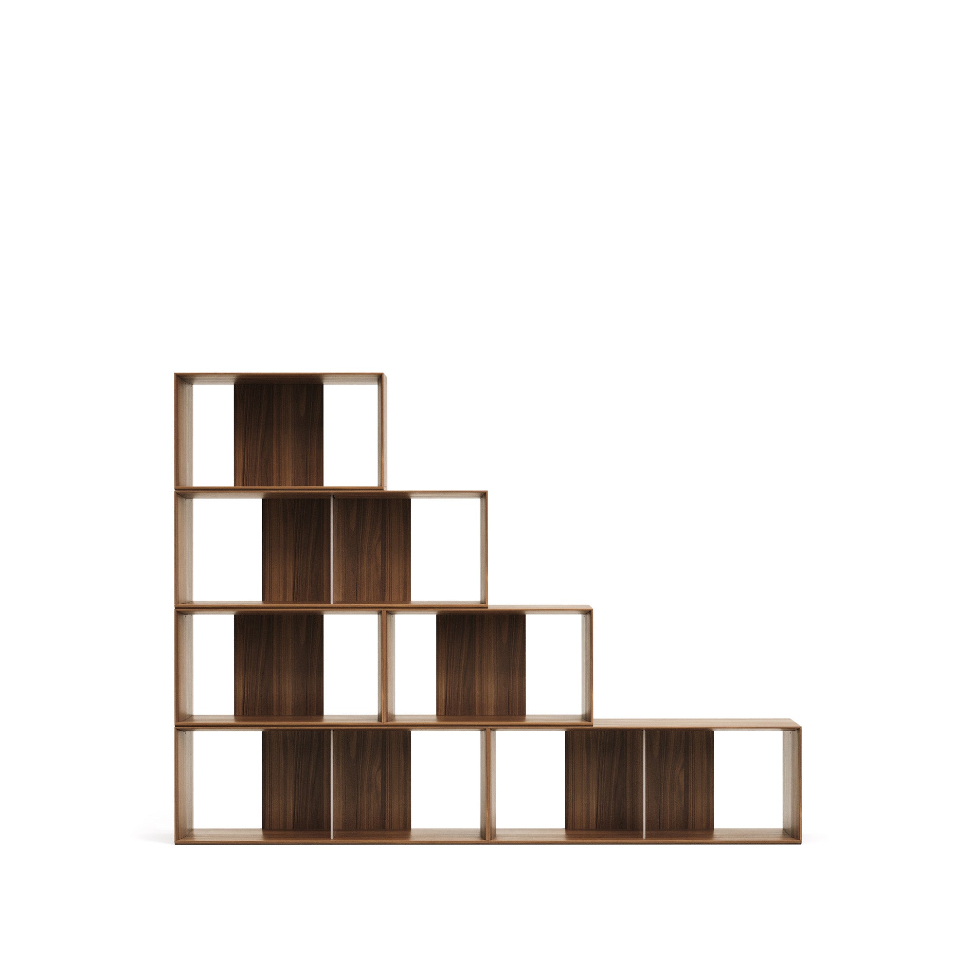 Litto set of 6 modular shelving units in walnut wood veneer, 168 x 114 cm - Product Image