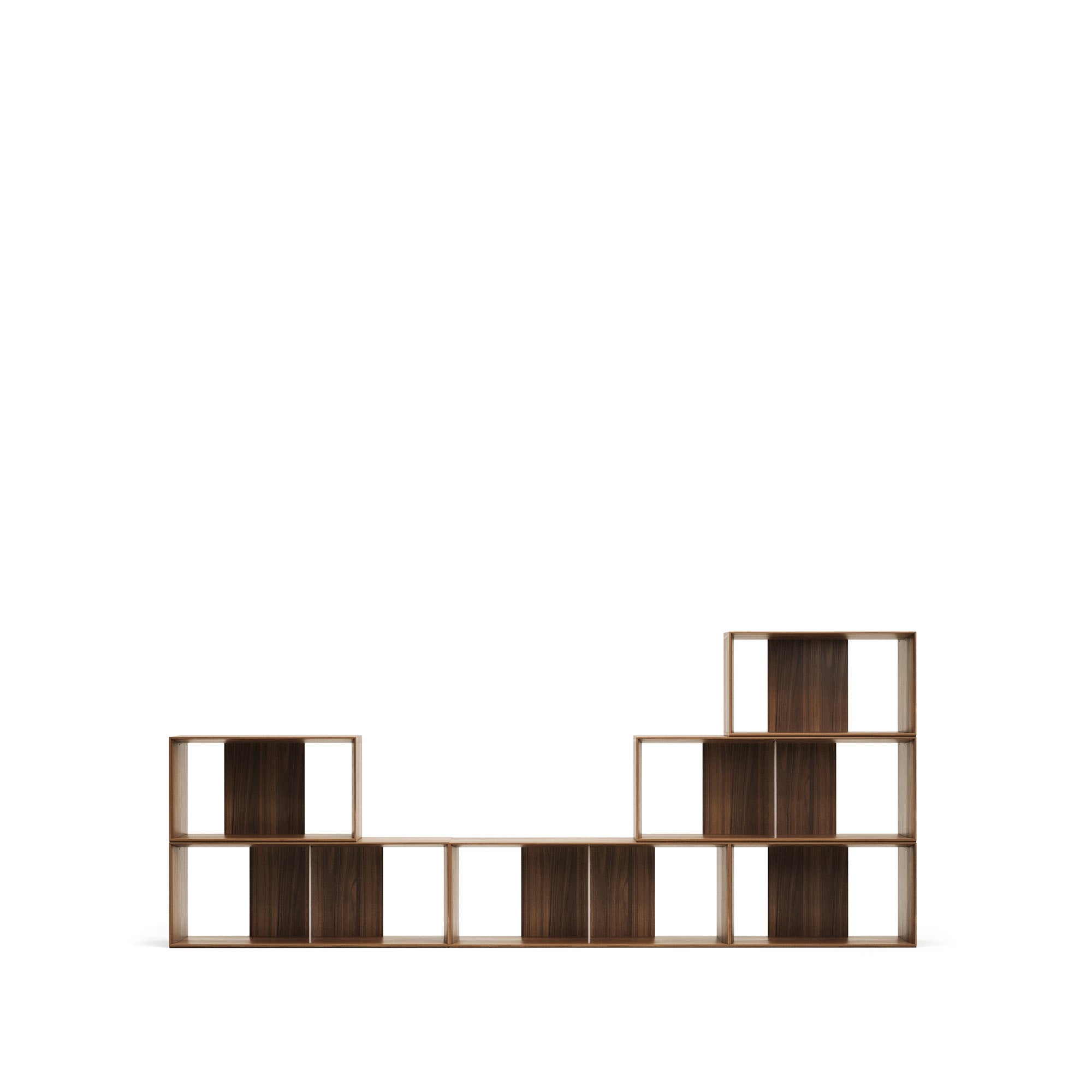 Litto set of 6 modular shelving units in walnut wood veneer, 168 x 114 cm - Product Image