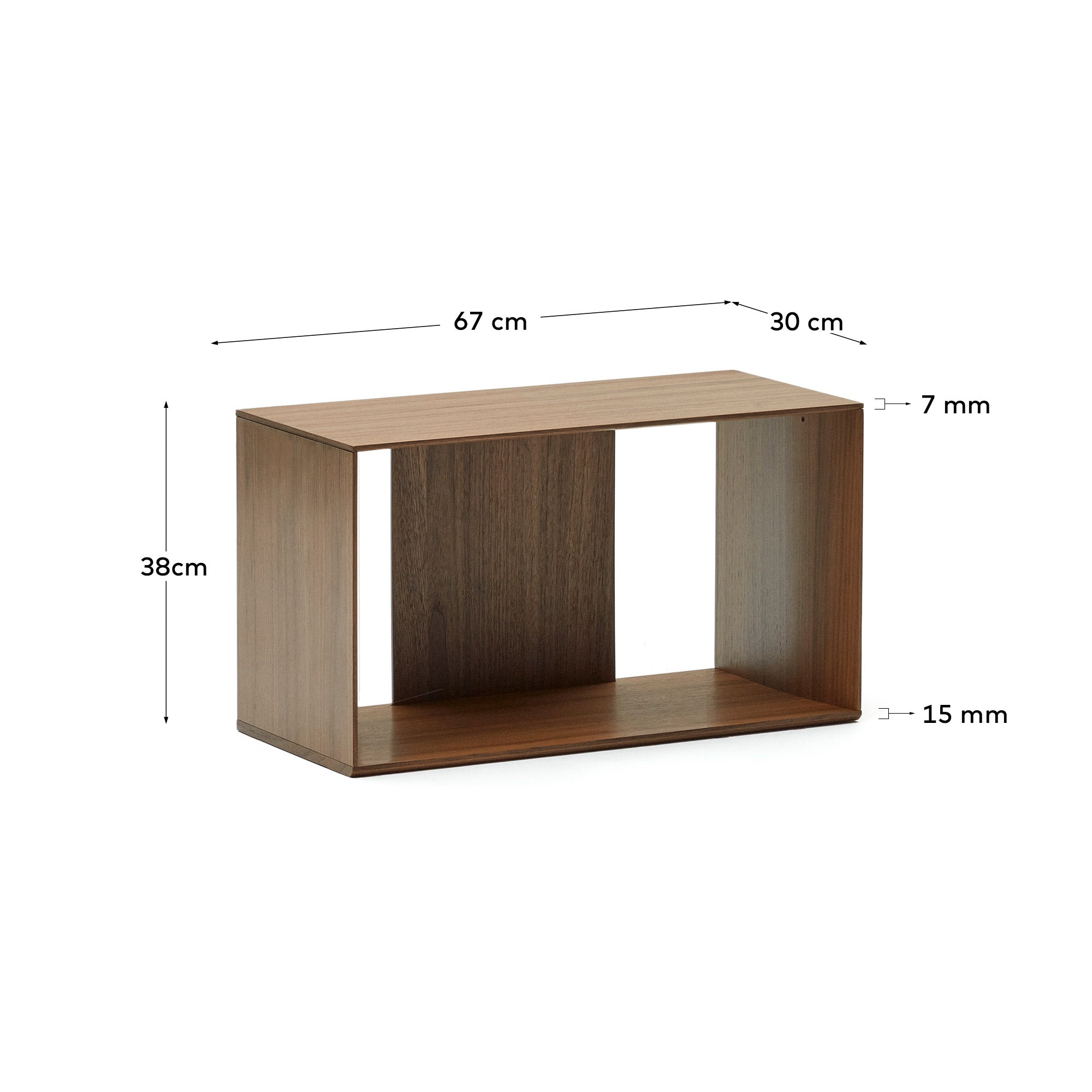Litto set of 6 modular shelving units in walnut wood veneer, 168 x 114 cm - Measurements