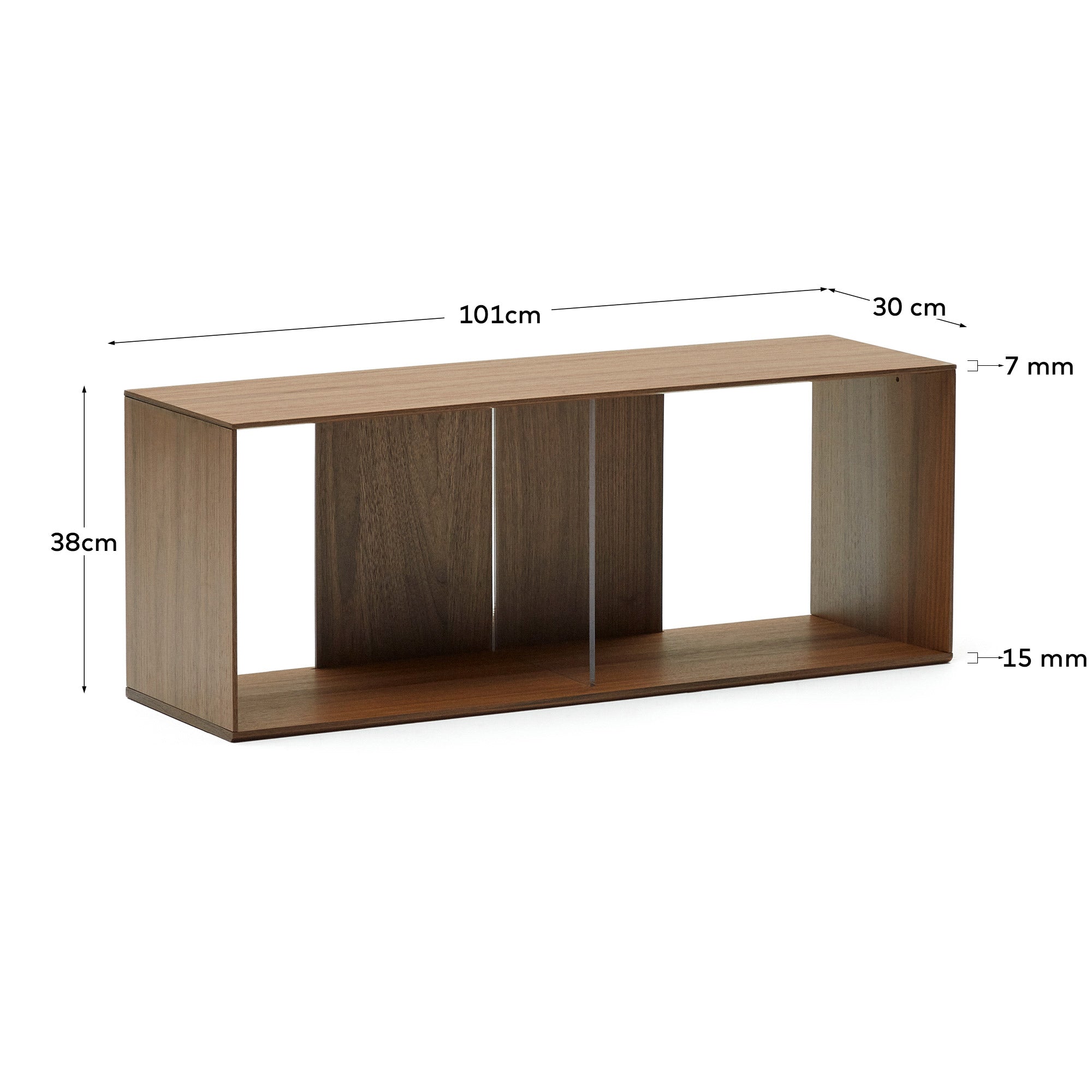 Litto set of 6 modular shelving units in walnut wood veneer, 168 x 114 cm - Measurements
