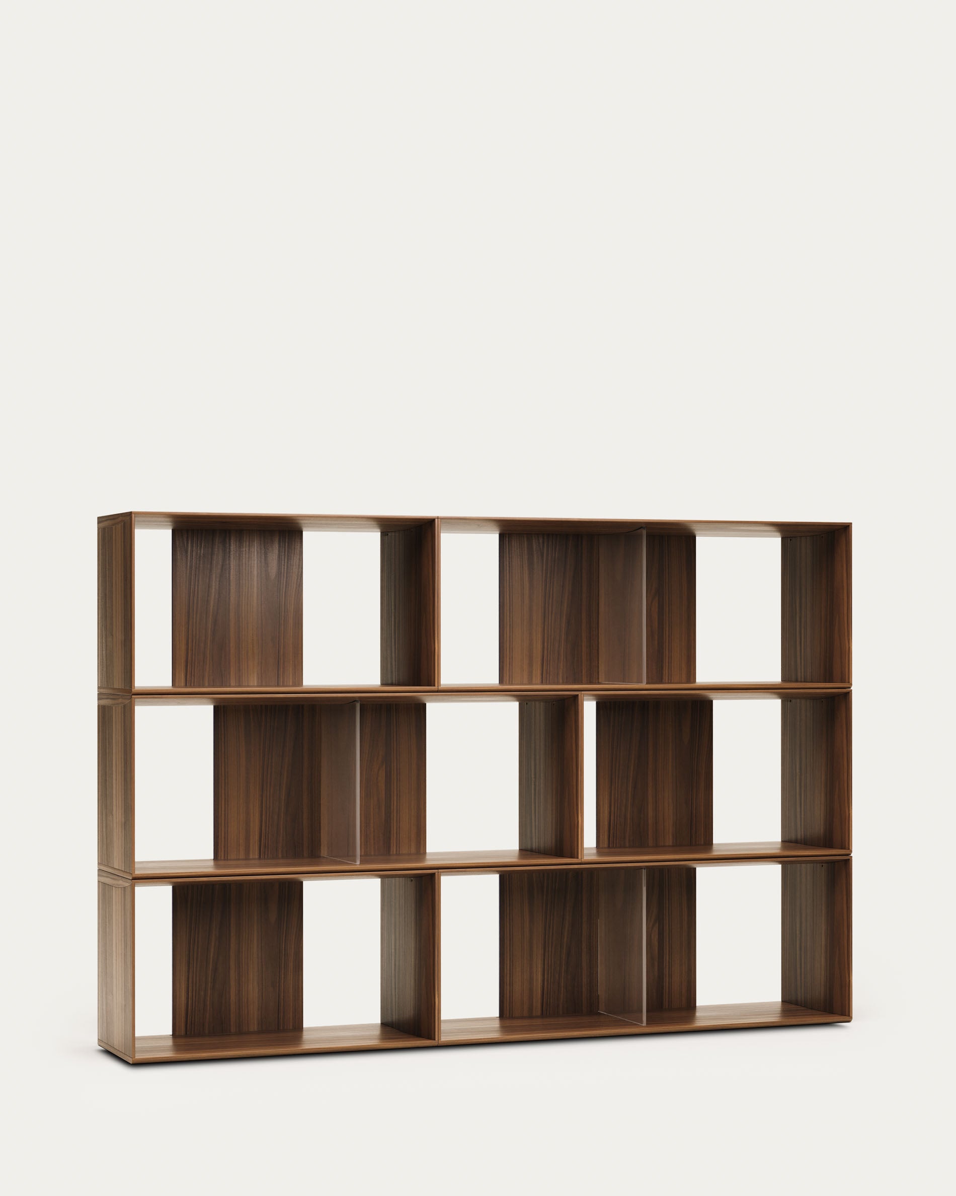 Litto set of 6 modular shelving units in walnut wood veneer, 168 x 114 cm - Product View