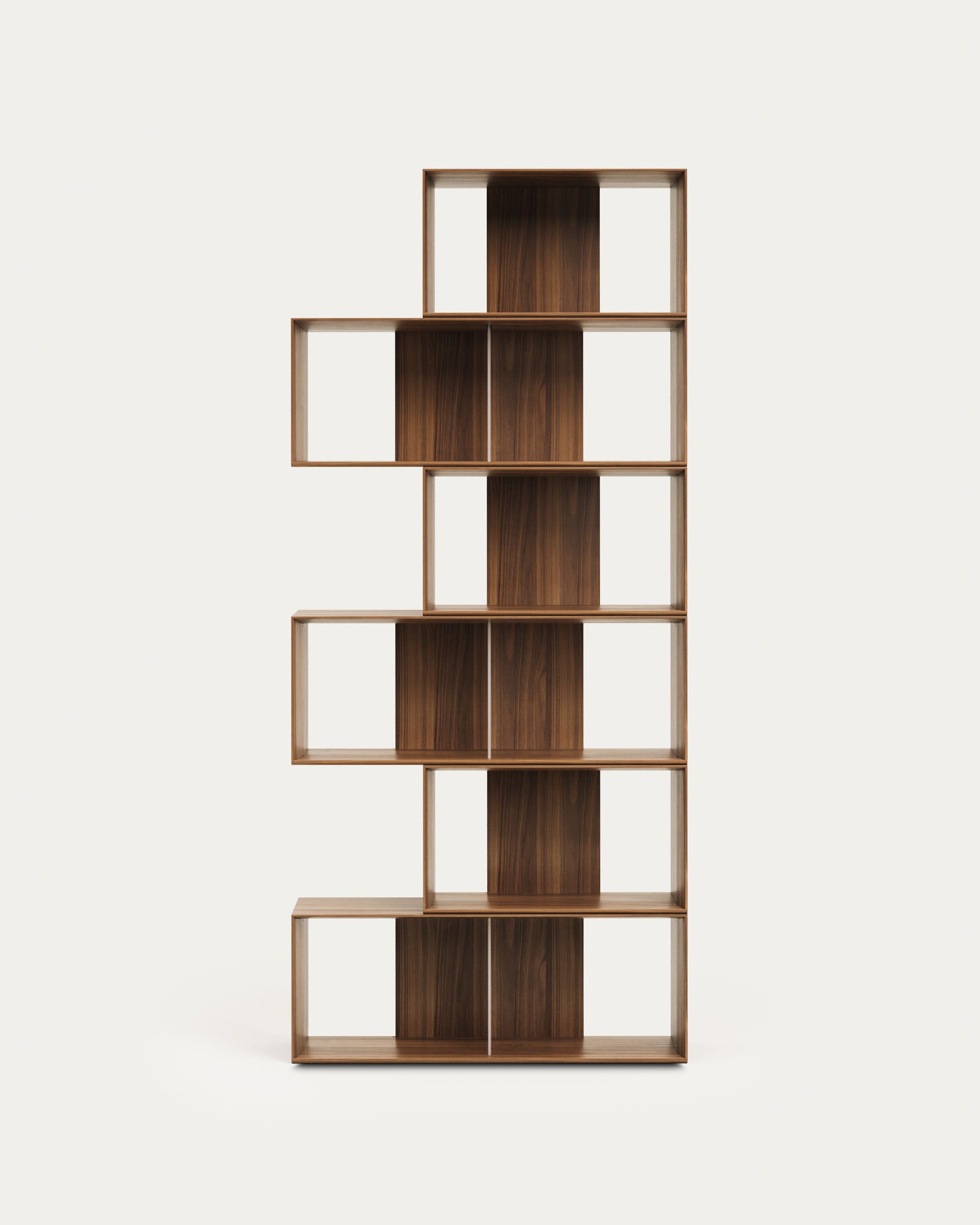 Litto set of 6 modular shelving units in walnut wood veneer, 168 x 114 cm - Product View