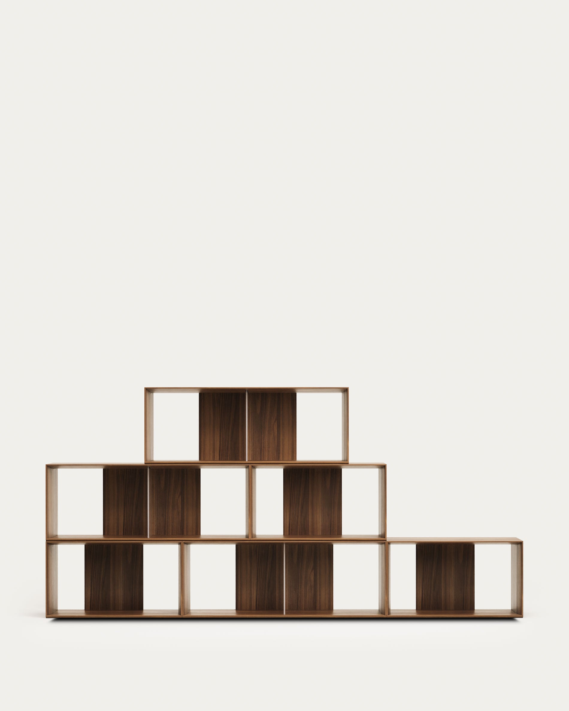 Litto set of 6 modular shelving units in walnut wood veneer, 168 x 114 cm - Product View
