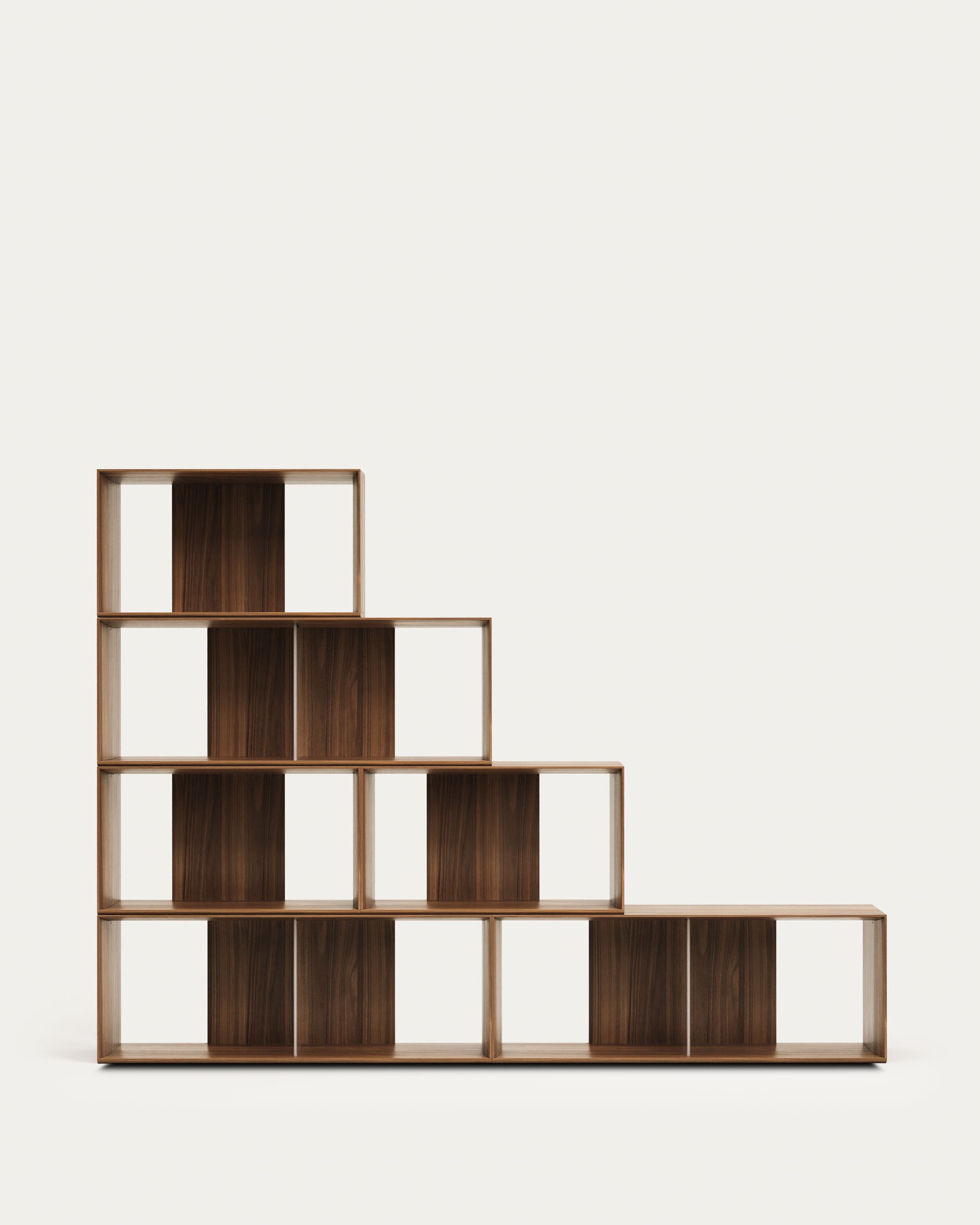 Litto set of 6 modular shelving units in walnut wood veneer, 168 x 114 cm - Product View