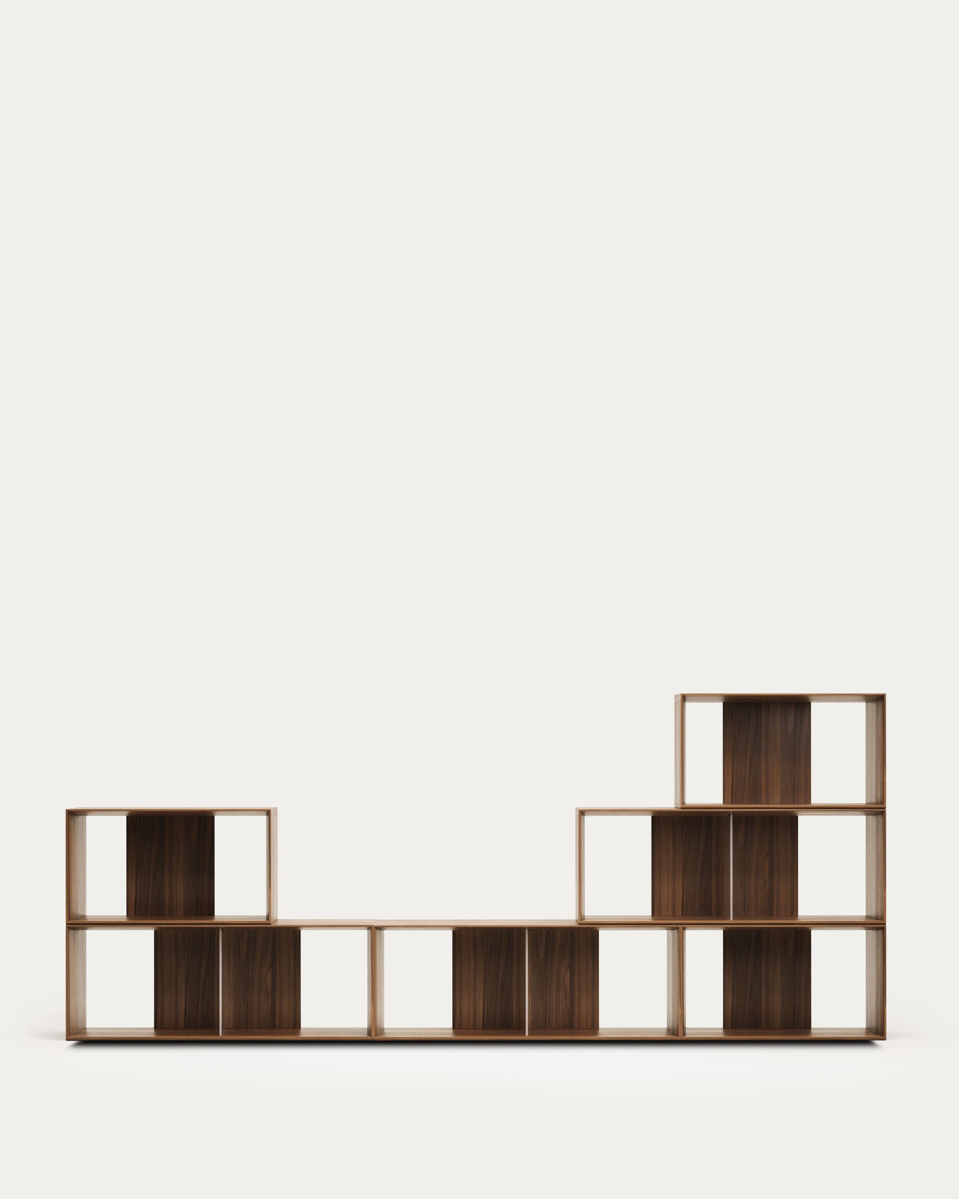 Litto set of 6 modular shelving units in walnut wood veneer, 168 x 114 cm - Product View