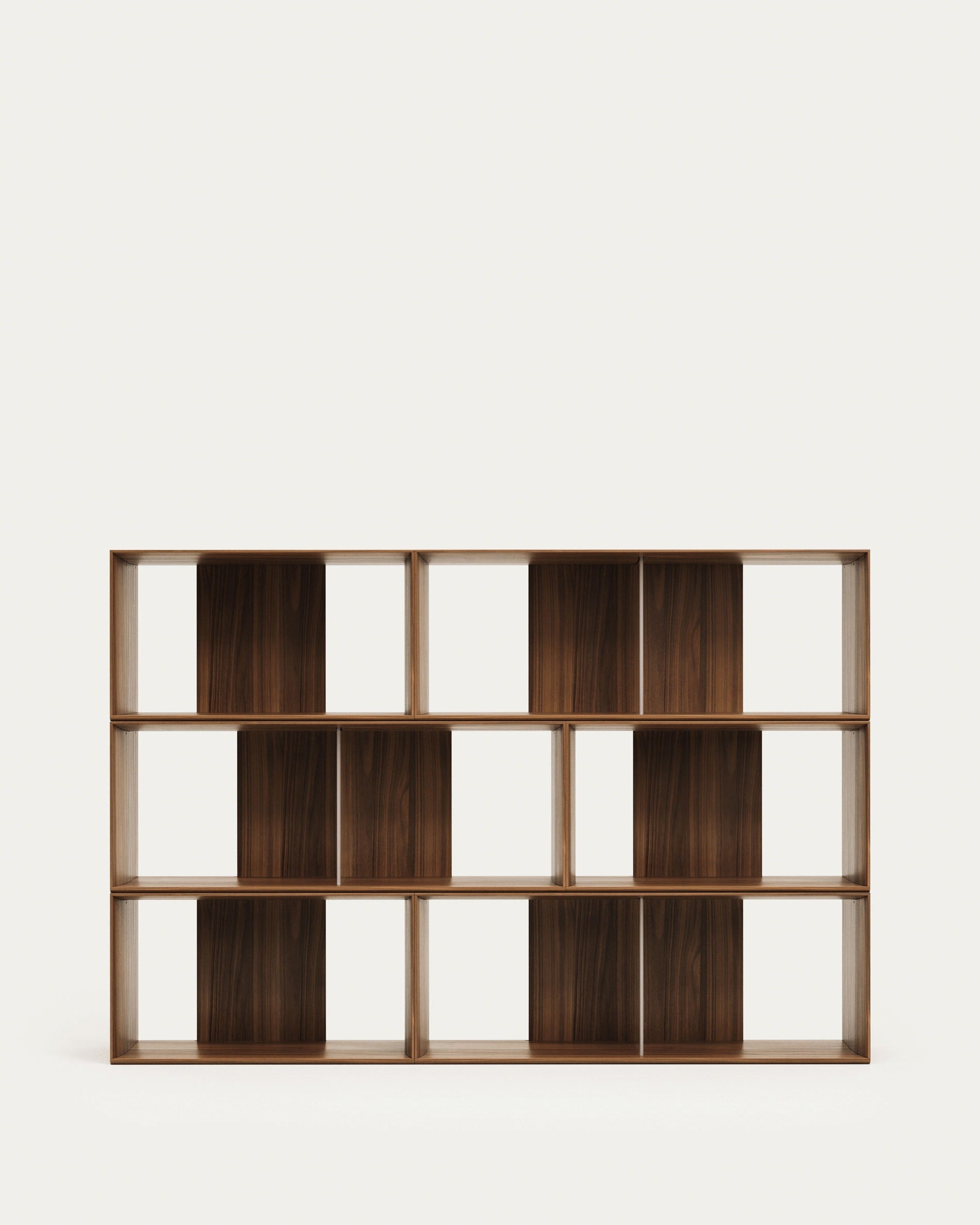 Litto set of 6 modular shelving units in walnut wood veneer, 168 x 114 cm - Lifestyle