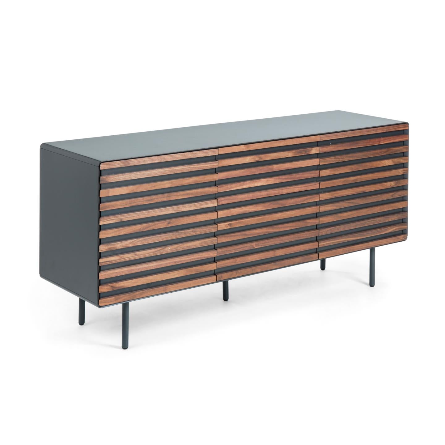 Kesia 2 door sideboard in walnut veneer with black lacquer & black steel, 162 x 74 cm - Product Image