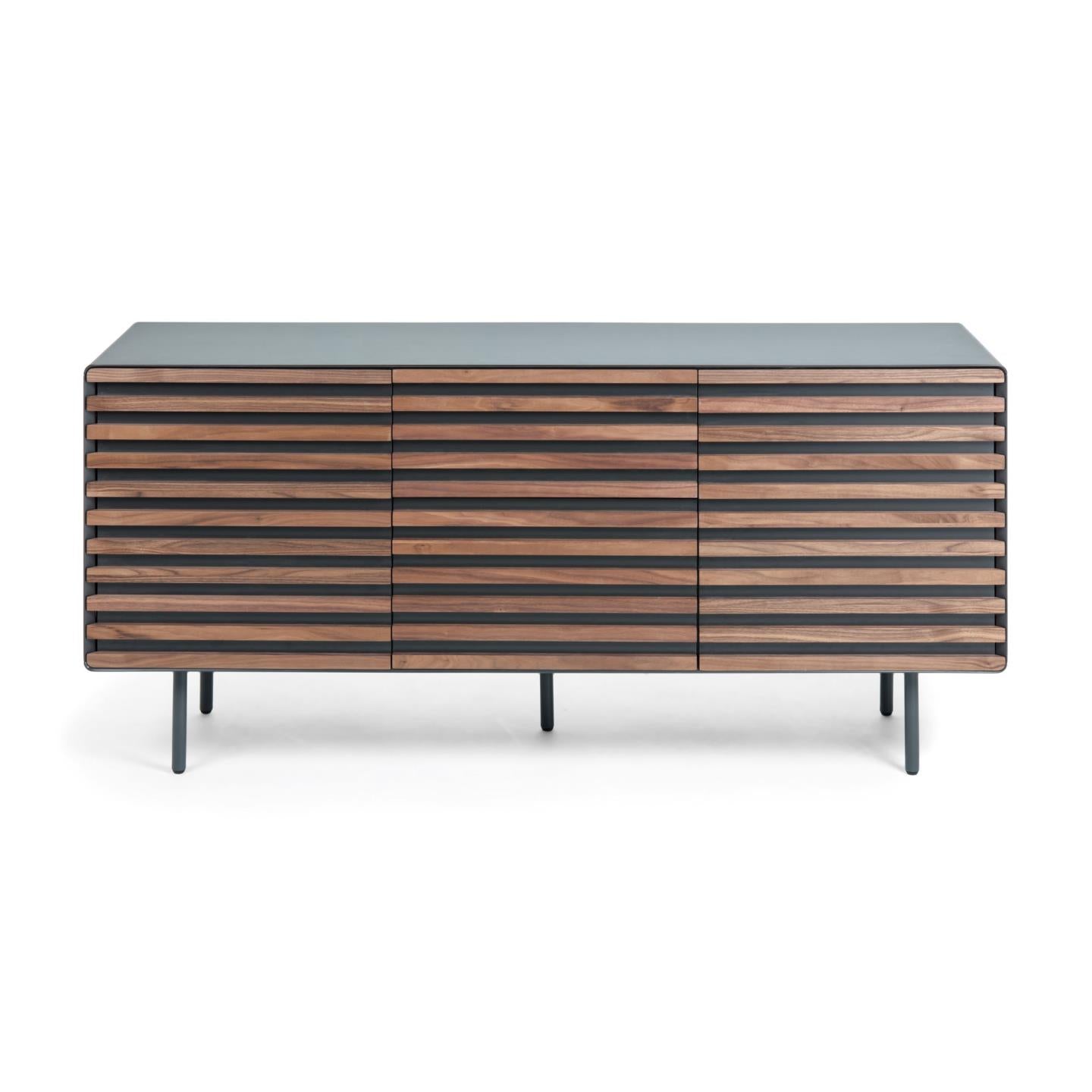 Kesia 2 door sideboard in walnut veneer with black lacquer & black steel, 162 x 74 cm - Product Image