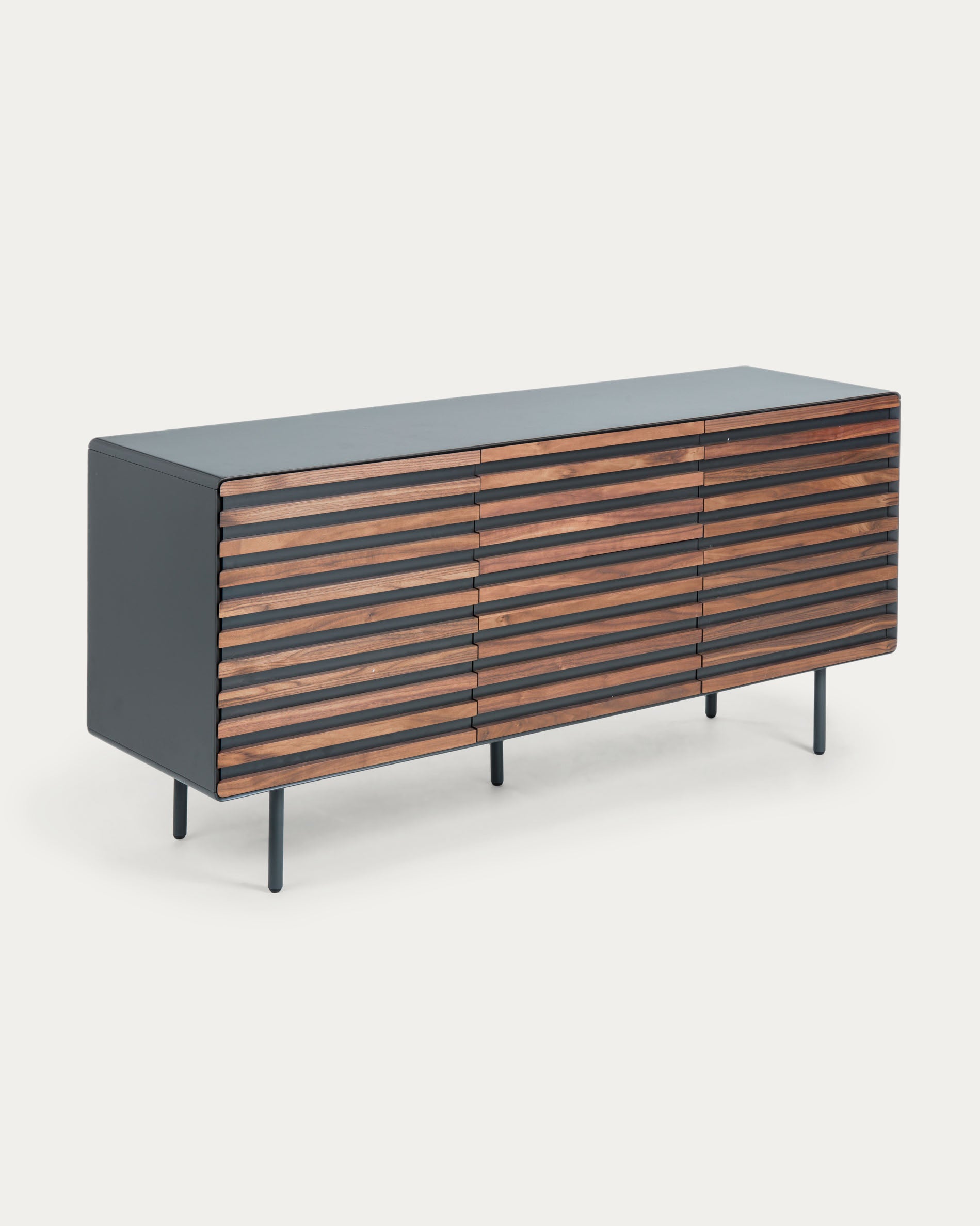 Kesia 2 door sideboard in walnut veneer with black lacquer & black steel, 162 x 74 cm - Product View