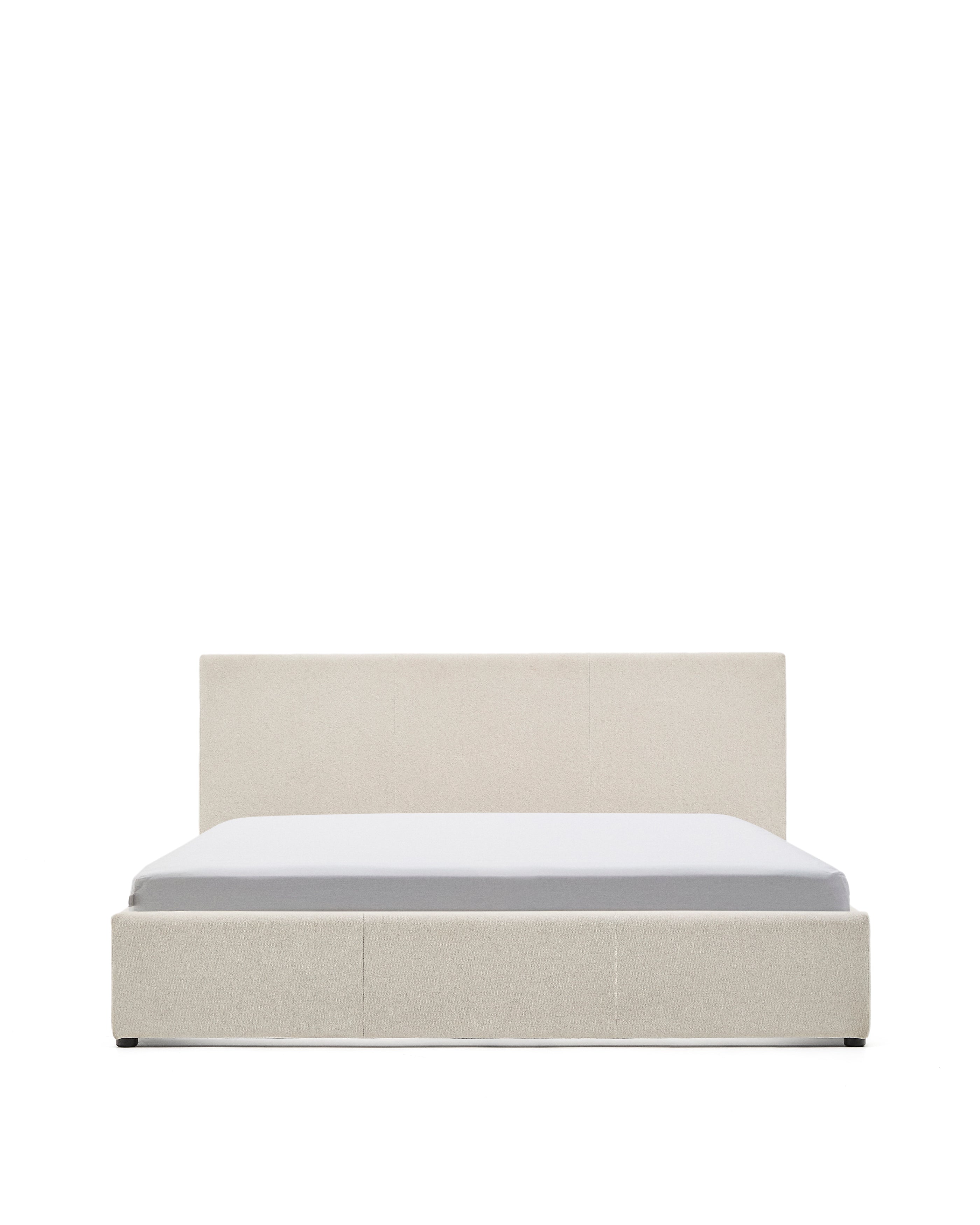 Nahiri beige chenille bed with storage base for 160 x 200cm mattress - Product Image