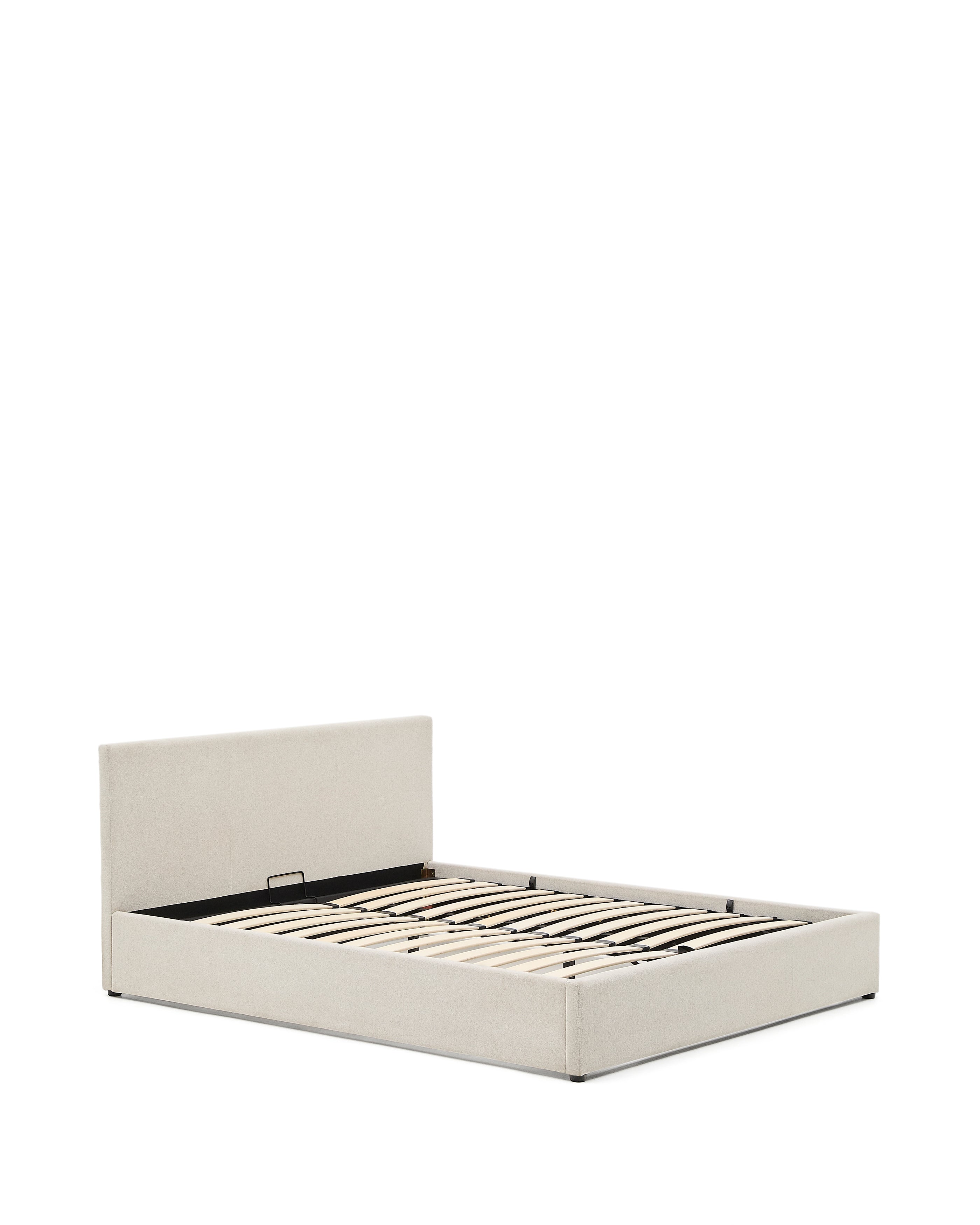 Nahiri beige chenille bed with storage base for 160 x 200cm mattress - Product Image