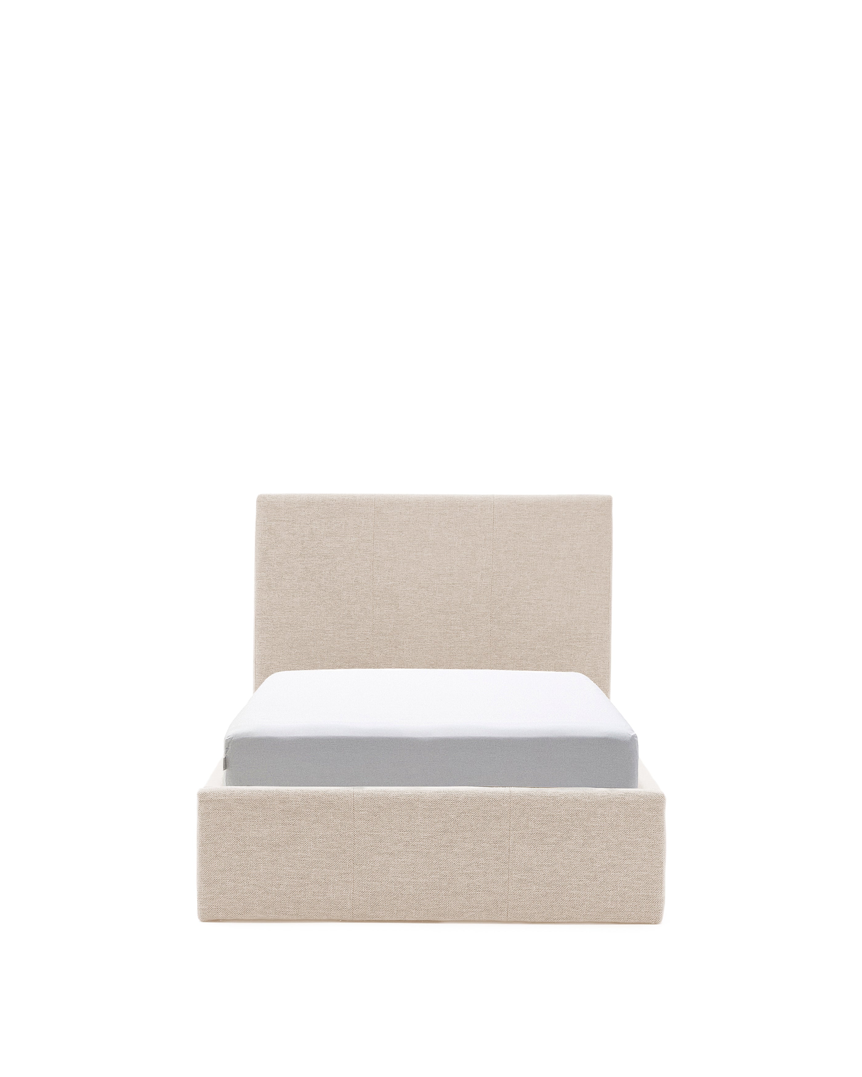 Nahiri beige chenille bed with storage base for 90 x 200cm mattress - Product Image