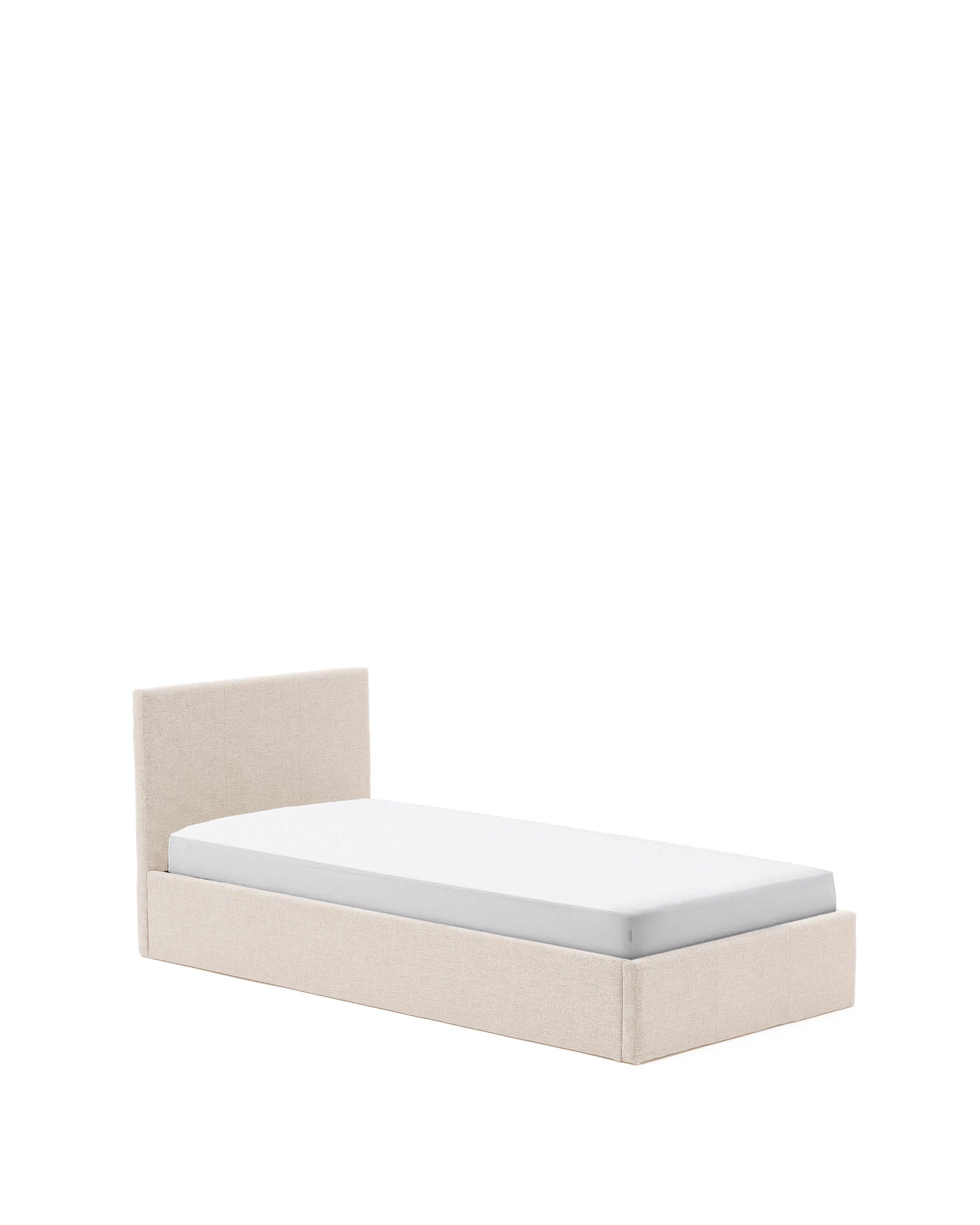 Nahiri beige chenille bed with storage base for 90 x 200cm mattress - Product Image