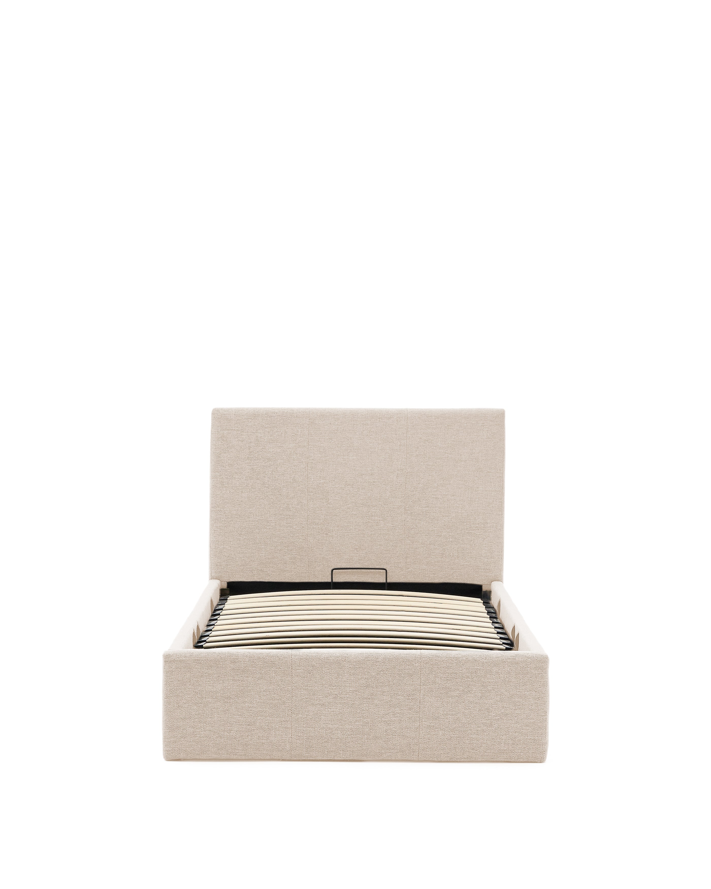 Nahiri beige chenille bed with storage base for 90 x 200cm mattress - Product Image