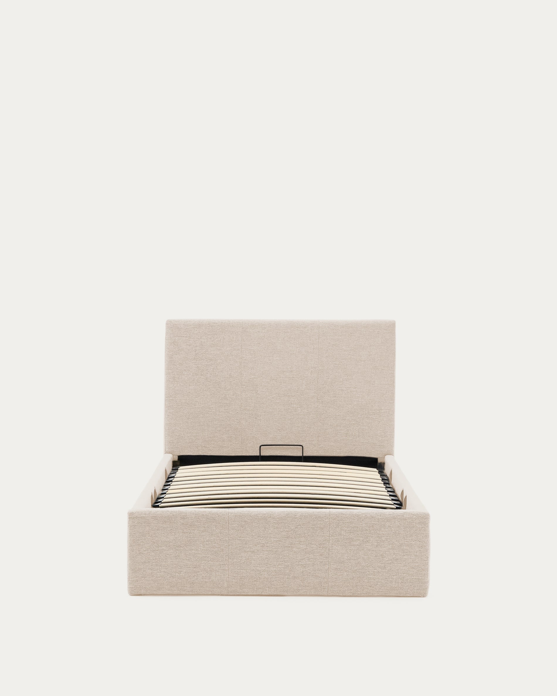 Nahiri beige chenille bed with storage base for 90 x 200cm mattress - Product View