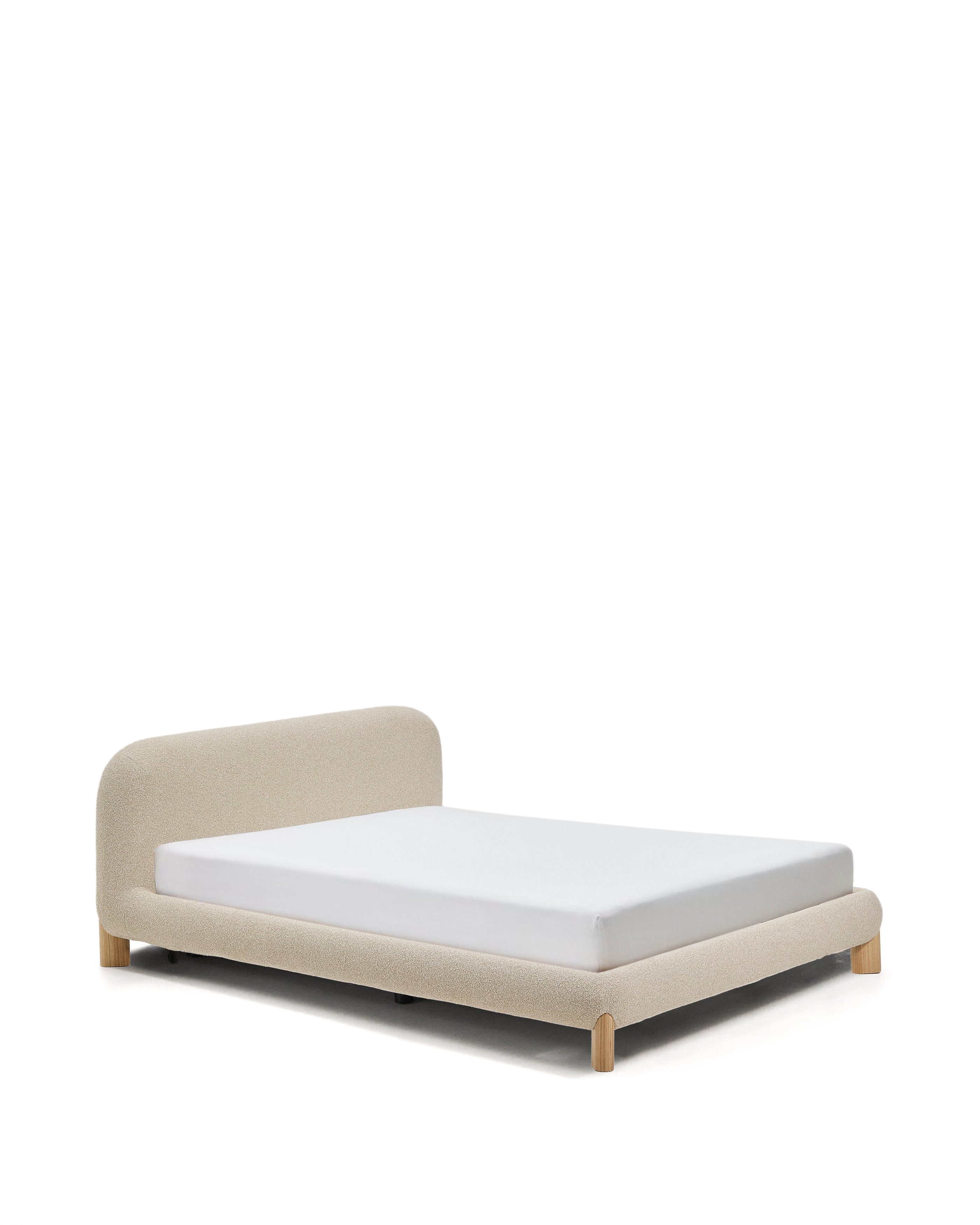 Odina ecru bouclé bed with removable cover and solid ash wood legs with natural finish for 160 x 200cm mattress - Product Image