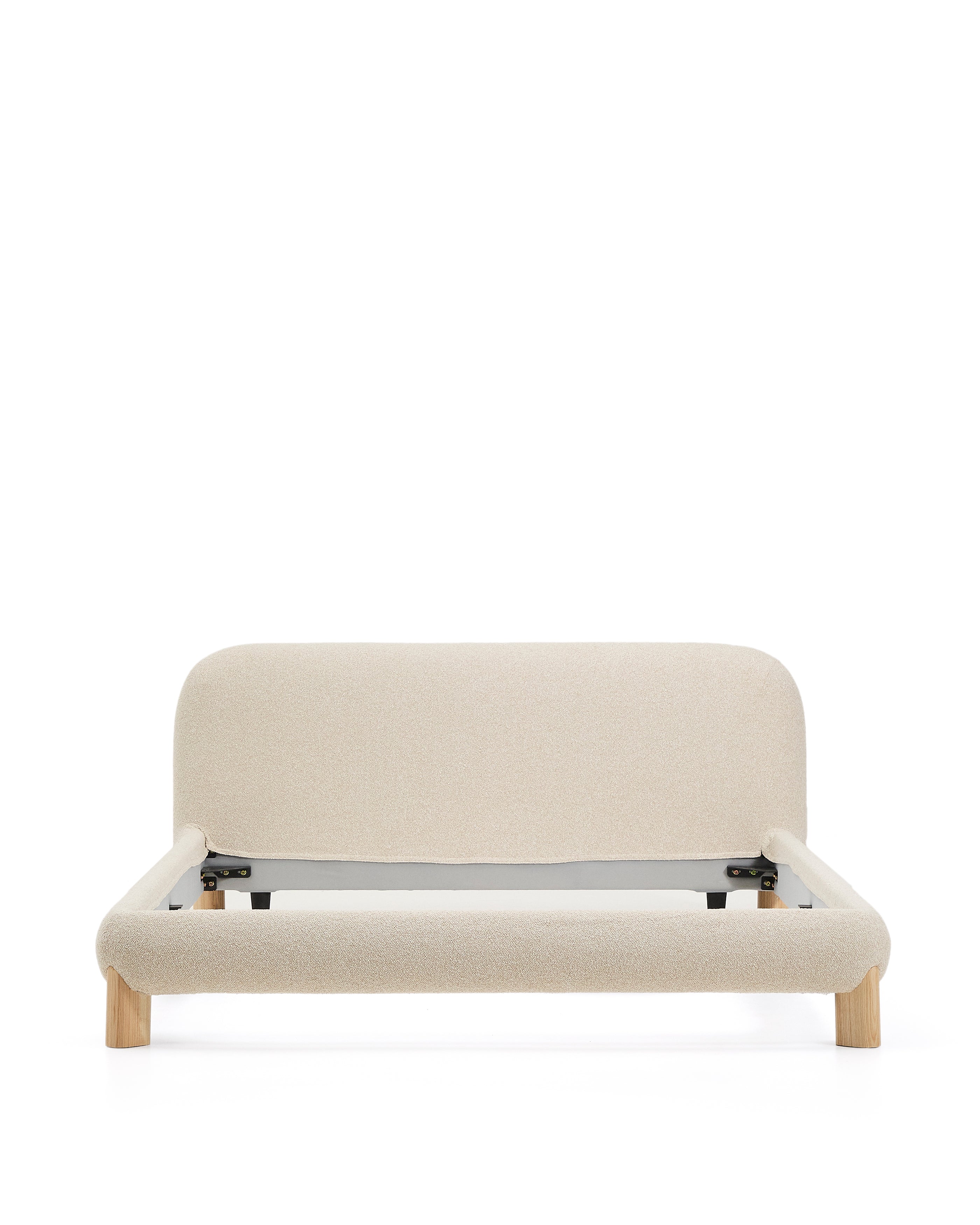 Odina ecru bouclé bed with removable cover and solid ash wood legs with natural finish for 160 x 200cm mattress - Product Image