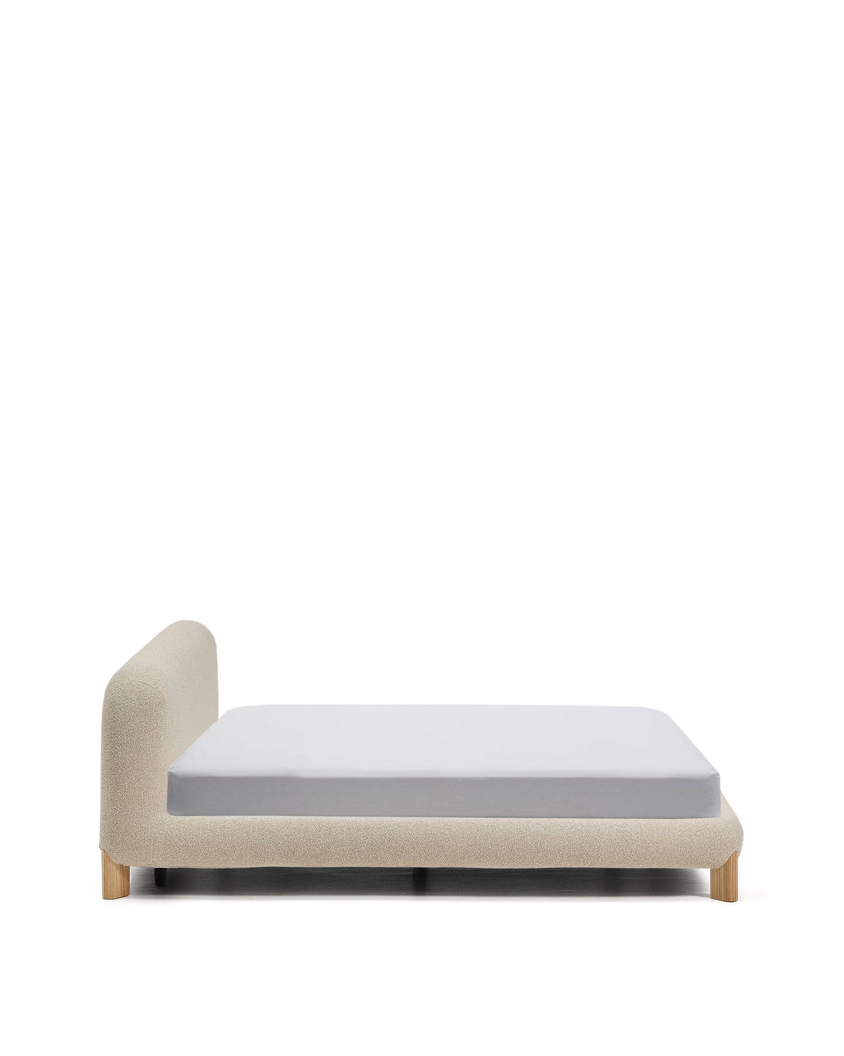 Odina ecru bouclé bed with removable cover and solid ash wood legs with natural finish for 180 x 200cm mattress - Product Image