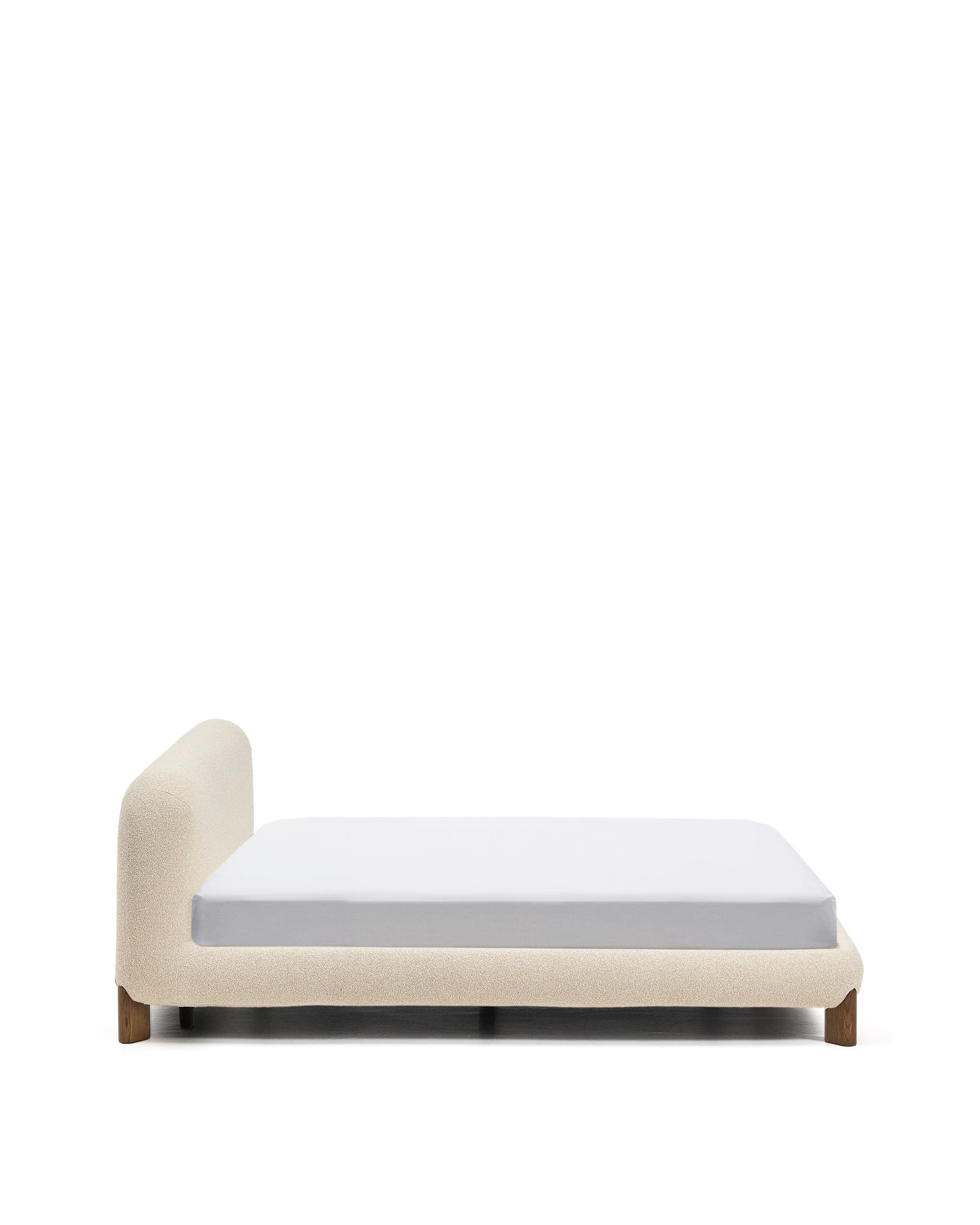 Odina ecru bouclé bed with removable cover and solid ash wood legs with walnut finish for 160 x 200cm mattress - Product Image