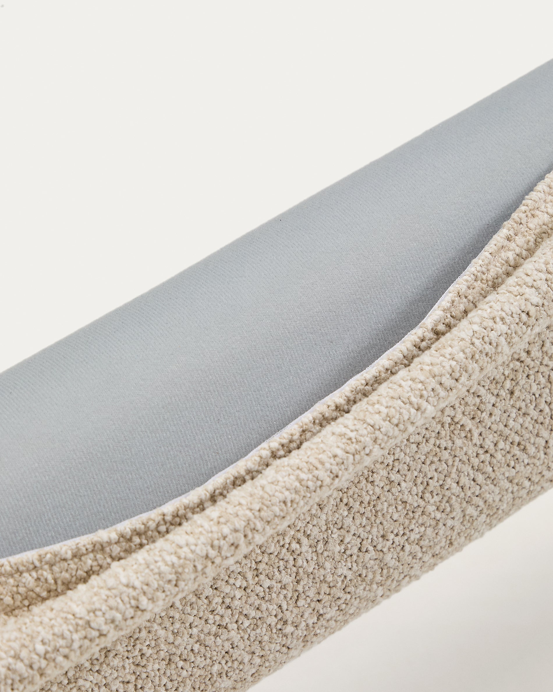 Odina ecru bouclé bed with removable cover and solid ash wood legs with walnut finish for 160 x 200cm mattress - Detail