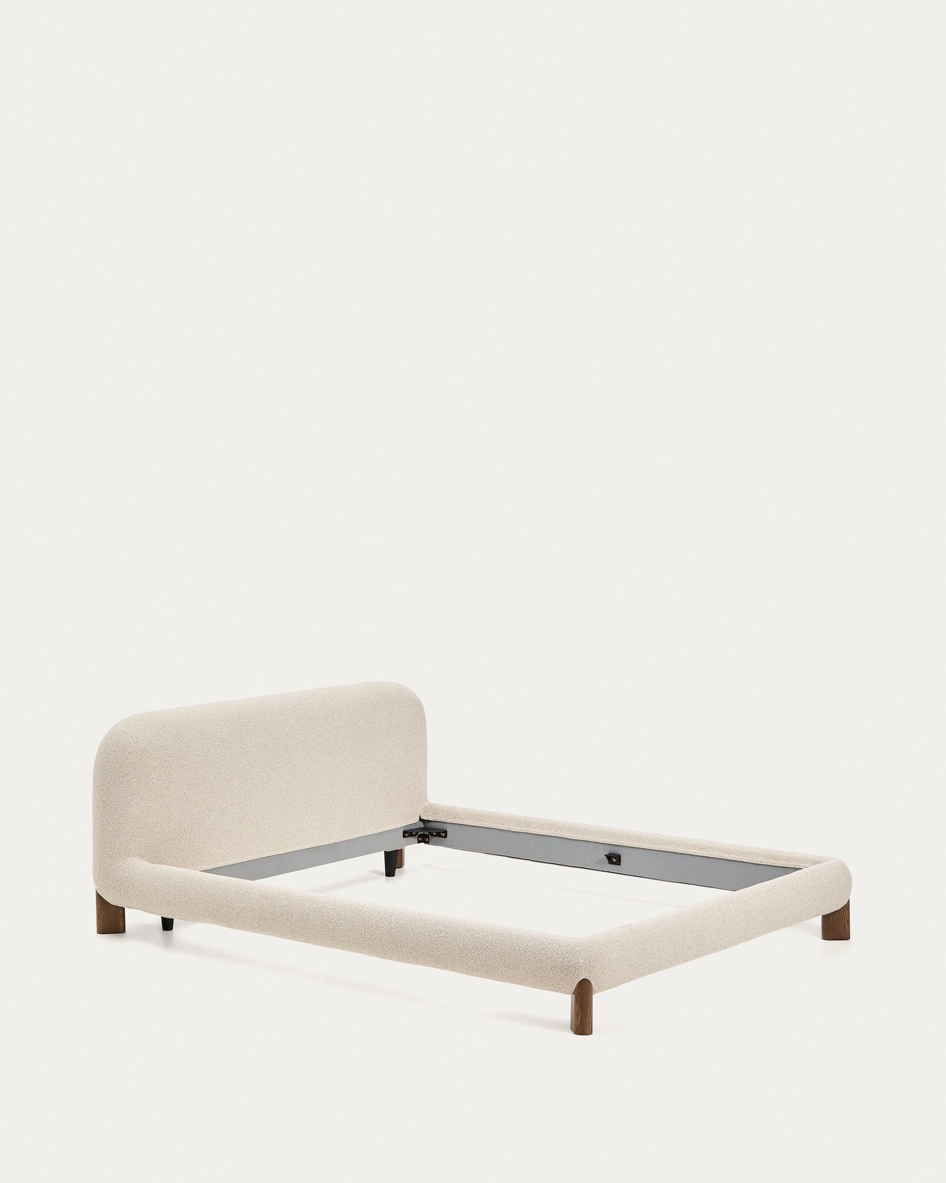Odina ecru bouclé bed with removable cover and solid ash wood legs with walnut finish for 160 x 200cm mattress - Product View
