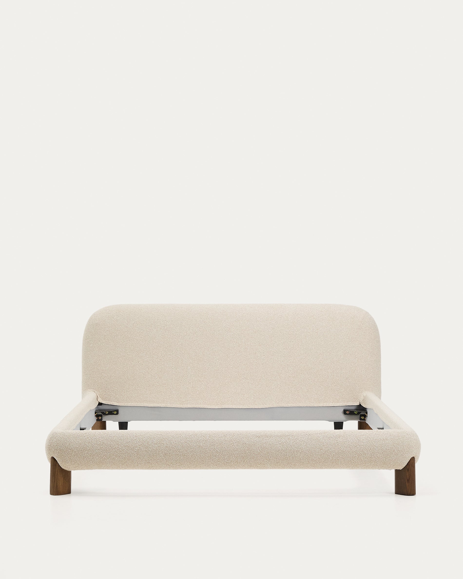 Odina ecru bouclé bed with removable cover and solid ash wood legs with walnut finish for 160 x 200cm mattress - Product View
