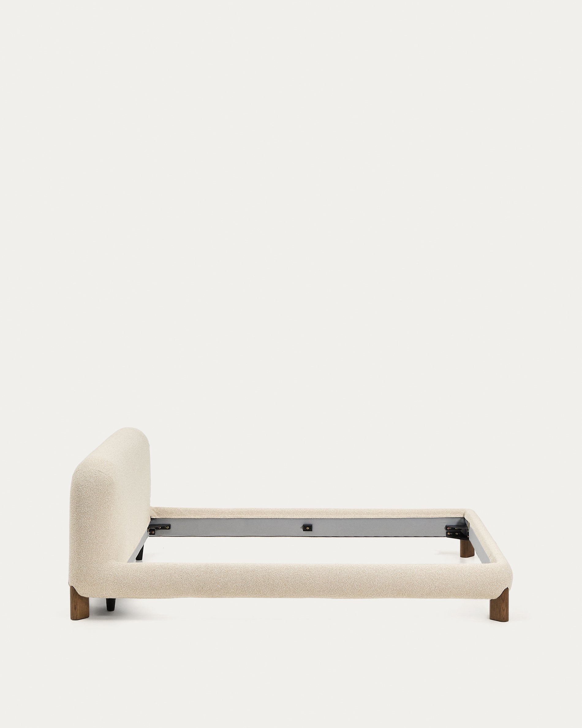 Odina ecru bouclé bed with removable cover and solid ash wood legs with walnut finish for 160 x 200cm mattress - Product View