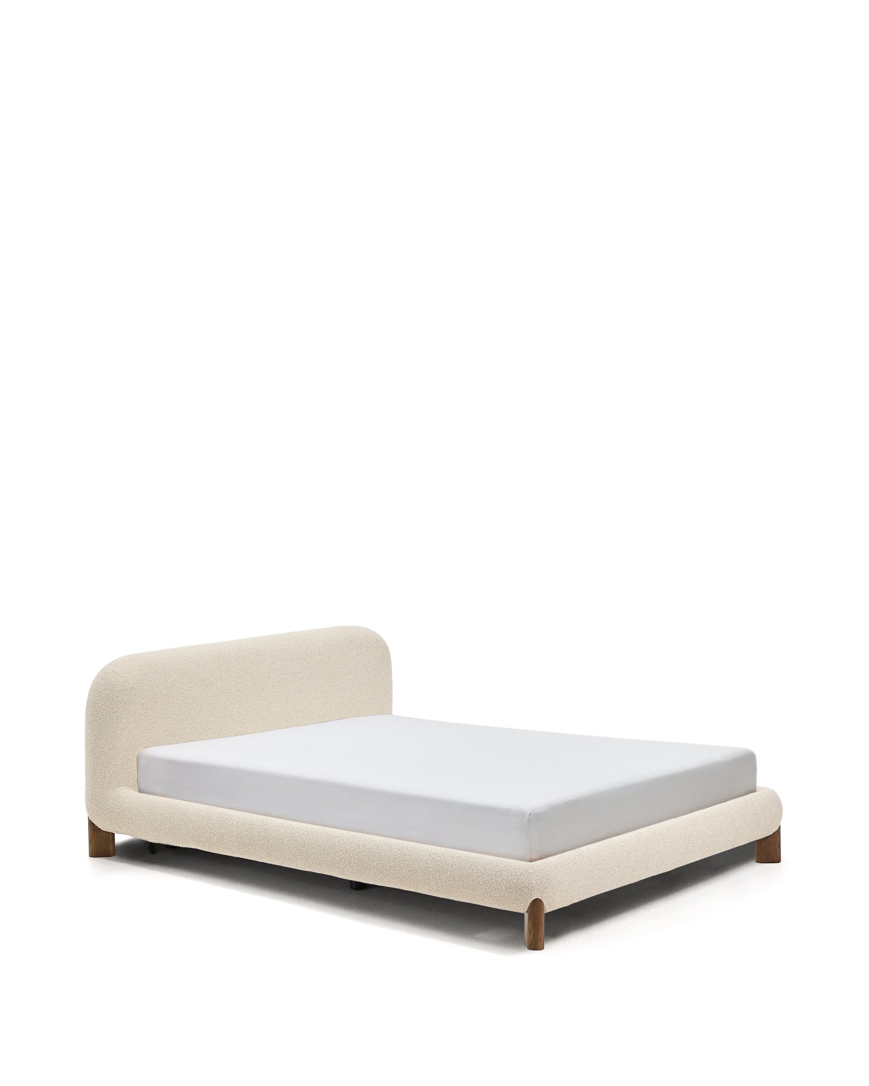 Odina ecru bouclé bed with removable cover and solid ash wood legs with walnut finish for 180 x 200cm mattress - Product Image