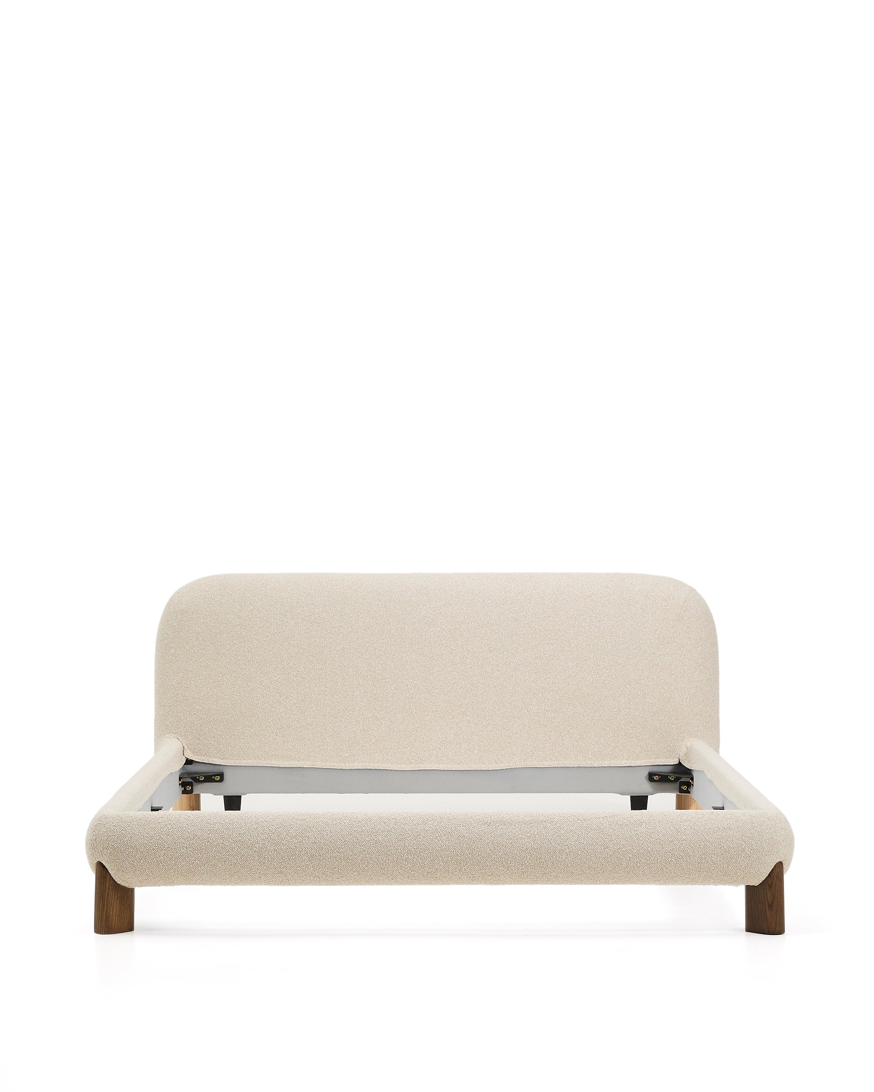 Odina ecru bouclé bed with removable cover and solid ash wood legs with walnut finish for 180 x 200cm mattress - Product Image