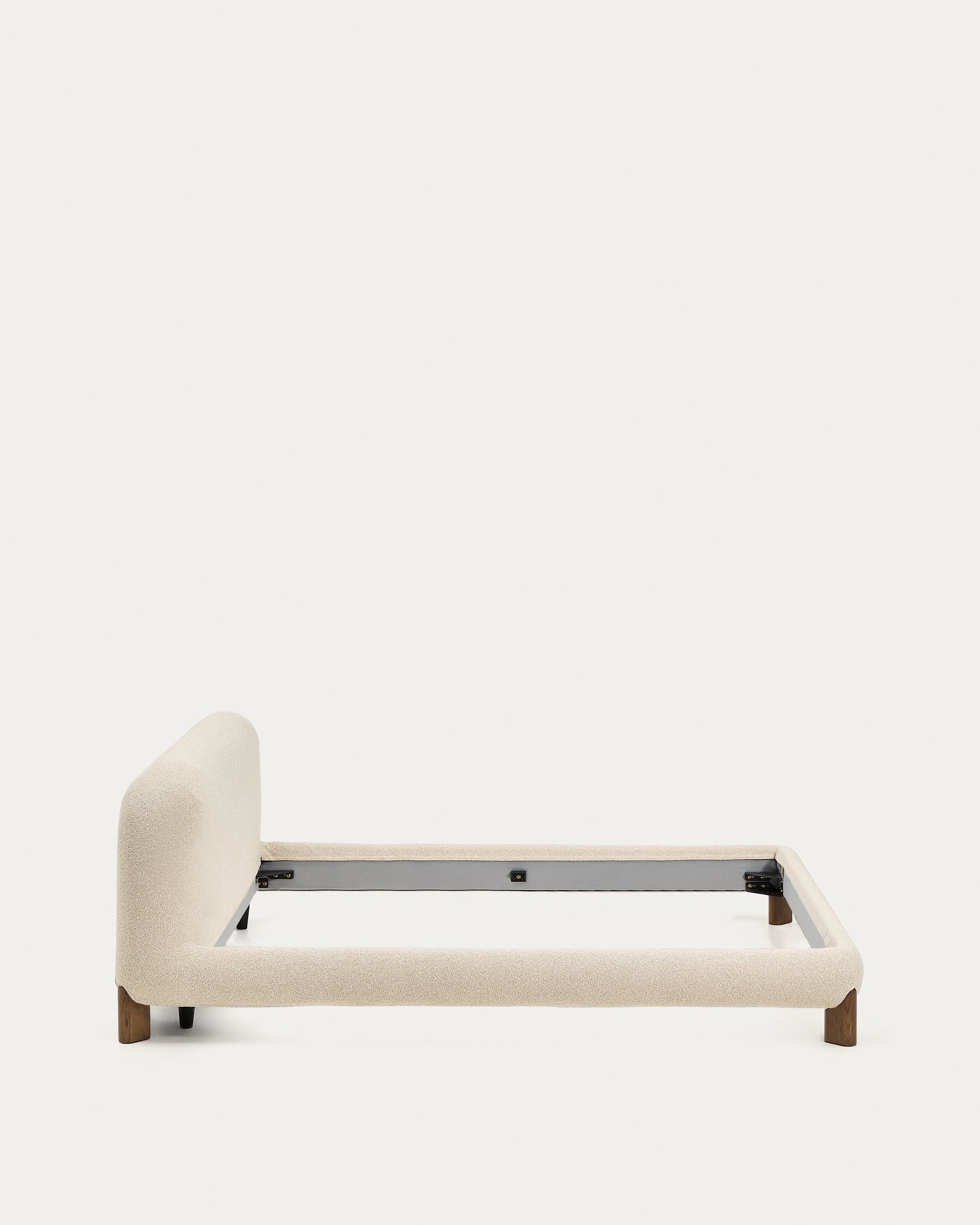 Odina ecru bouclé bed with removable cover and solid ash wood legs with walnut finish for 180 x 200cm mattress - Product View