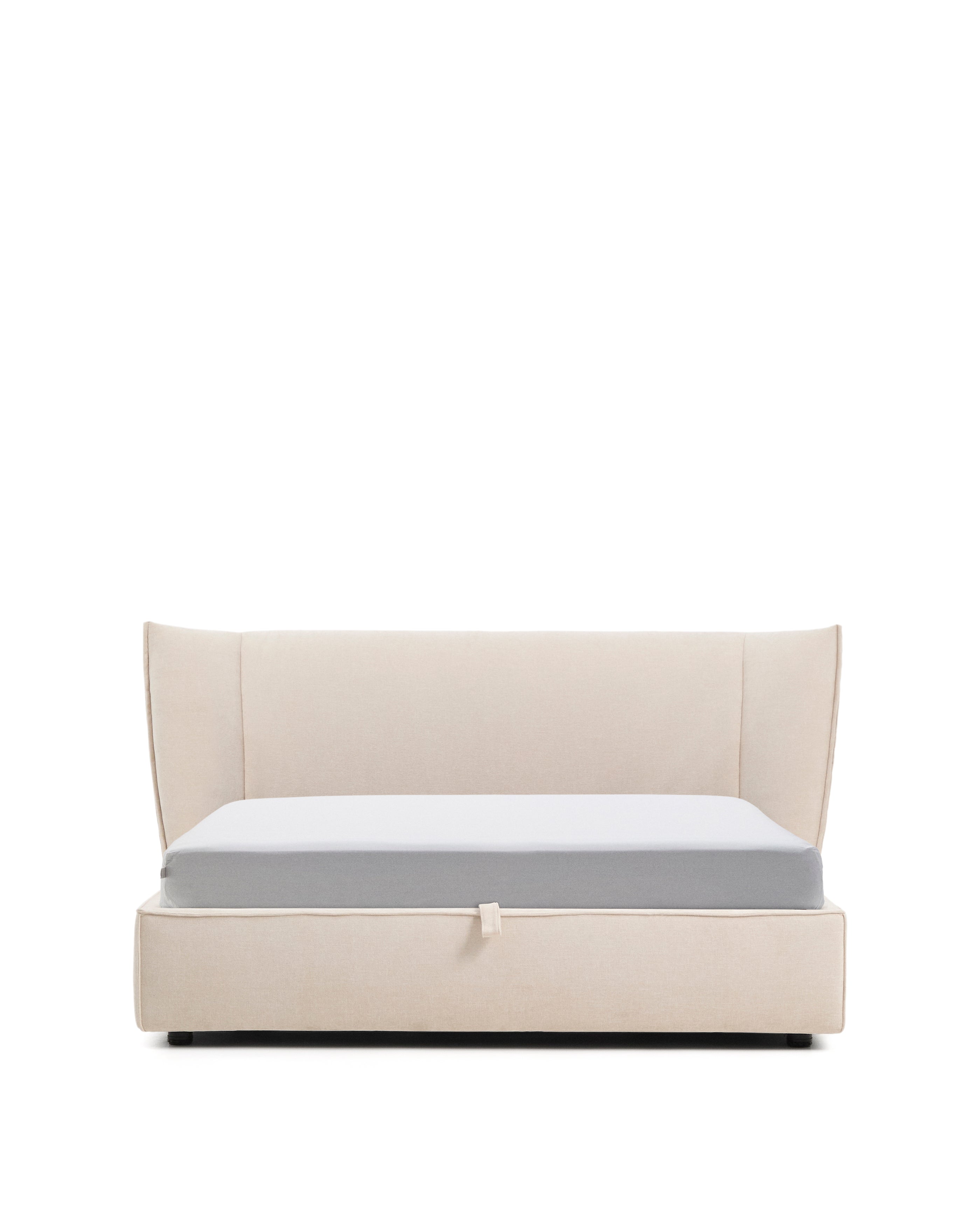 Arvian beige chenille bed with storage base and removable covers for mattress 160 x 200cm - Product Image