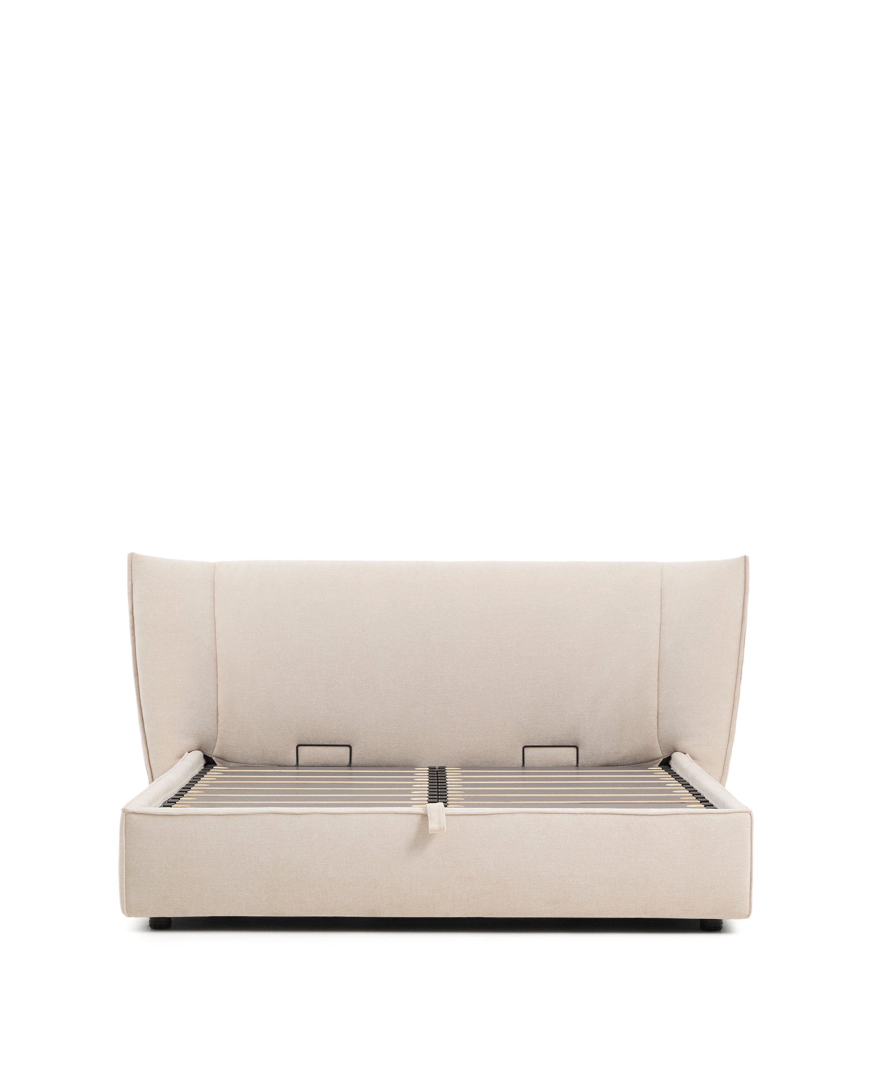 Arvian beige chenille bed with storage base and removable covers for mattress 160 x 200cm - Product Image