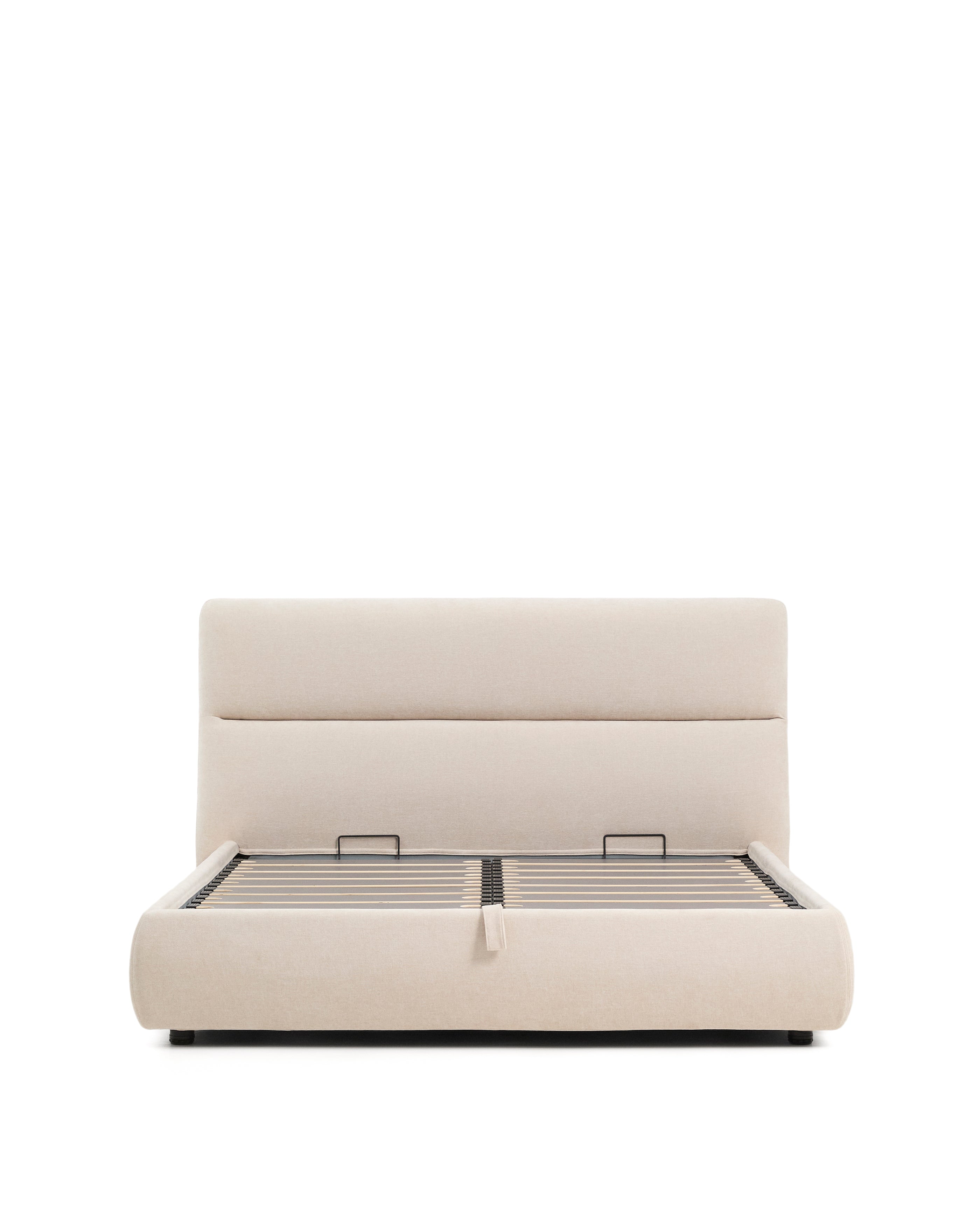 Dafra beige chenille bed with storage base and removable covers for mattress 160 x 200cm - Product Image