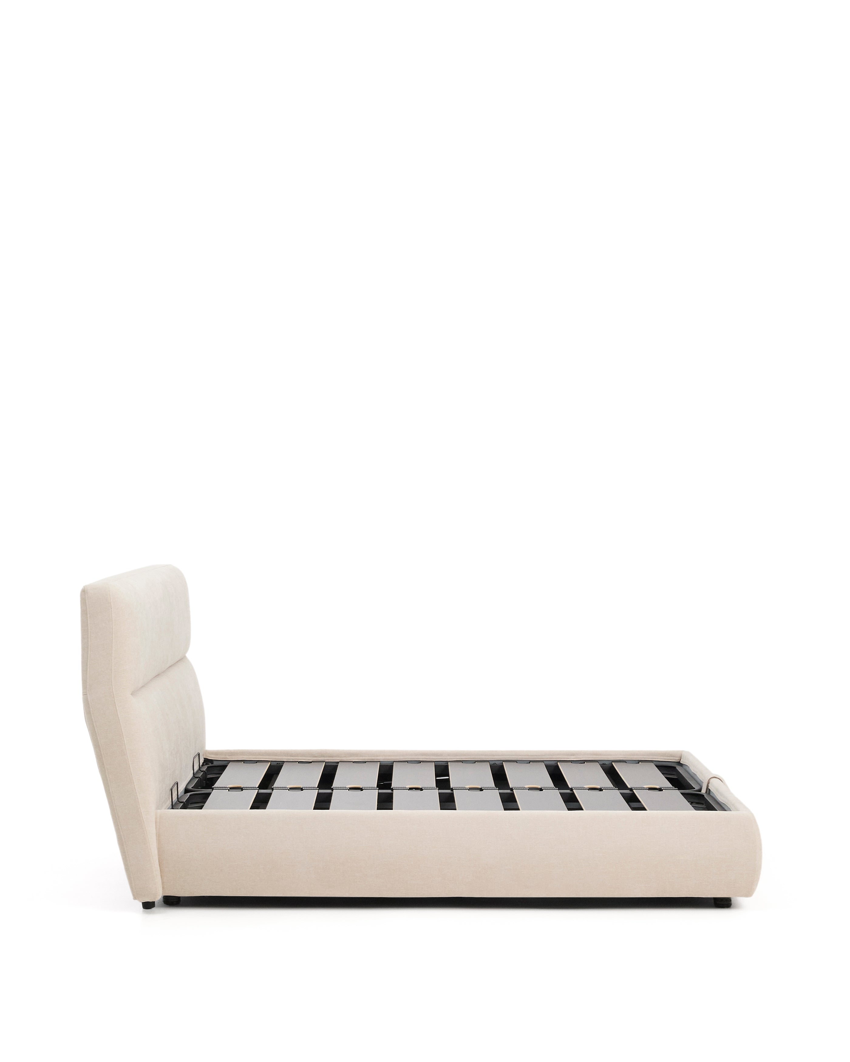 Dafra beige chenille bed with storage base and removable covers for mattress 160 x 200cm - Product Image