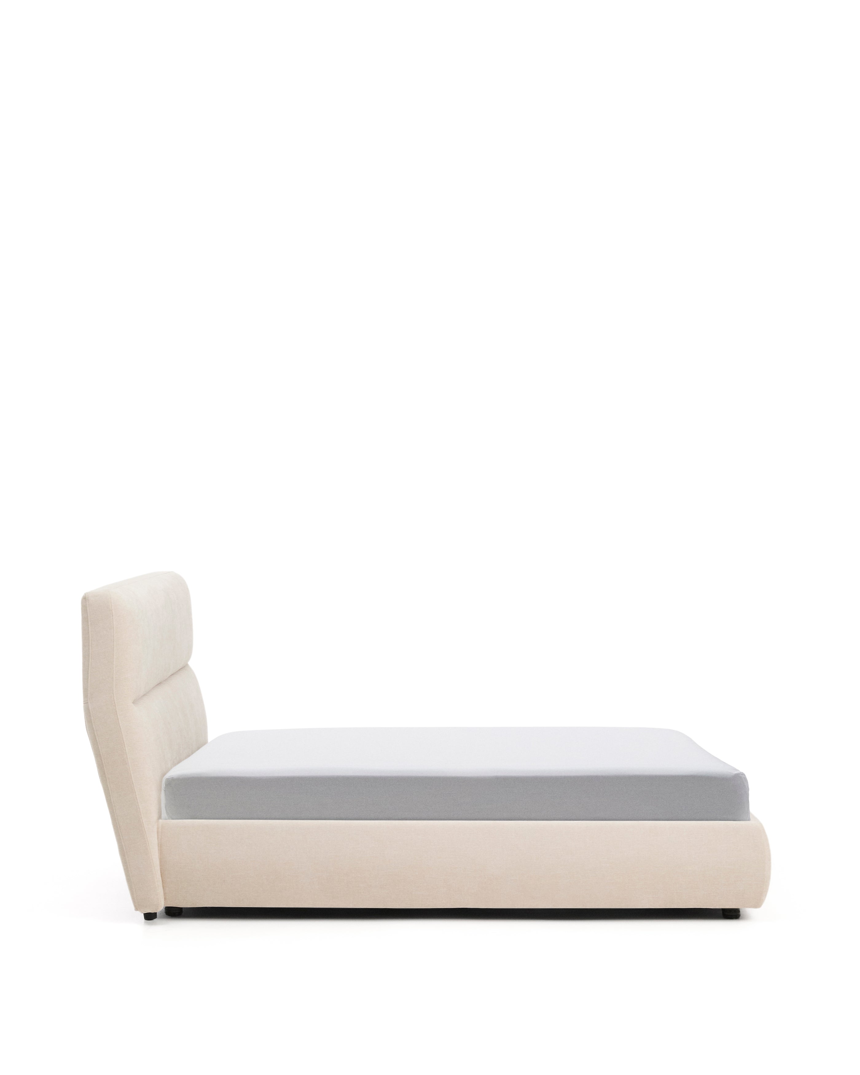 Dafra beige chenille bed with storage base and removable covers for mattress 160 x 200cm - Product Image