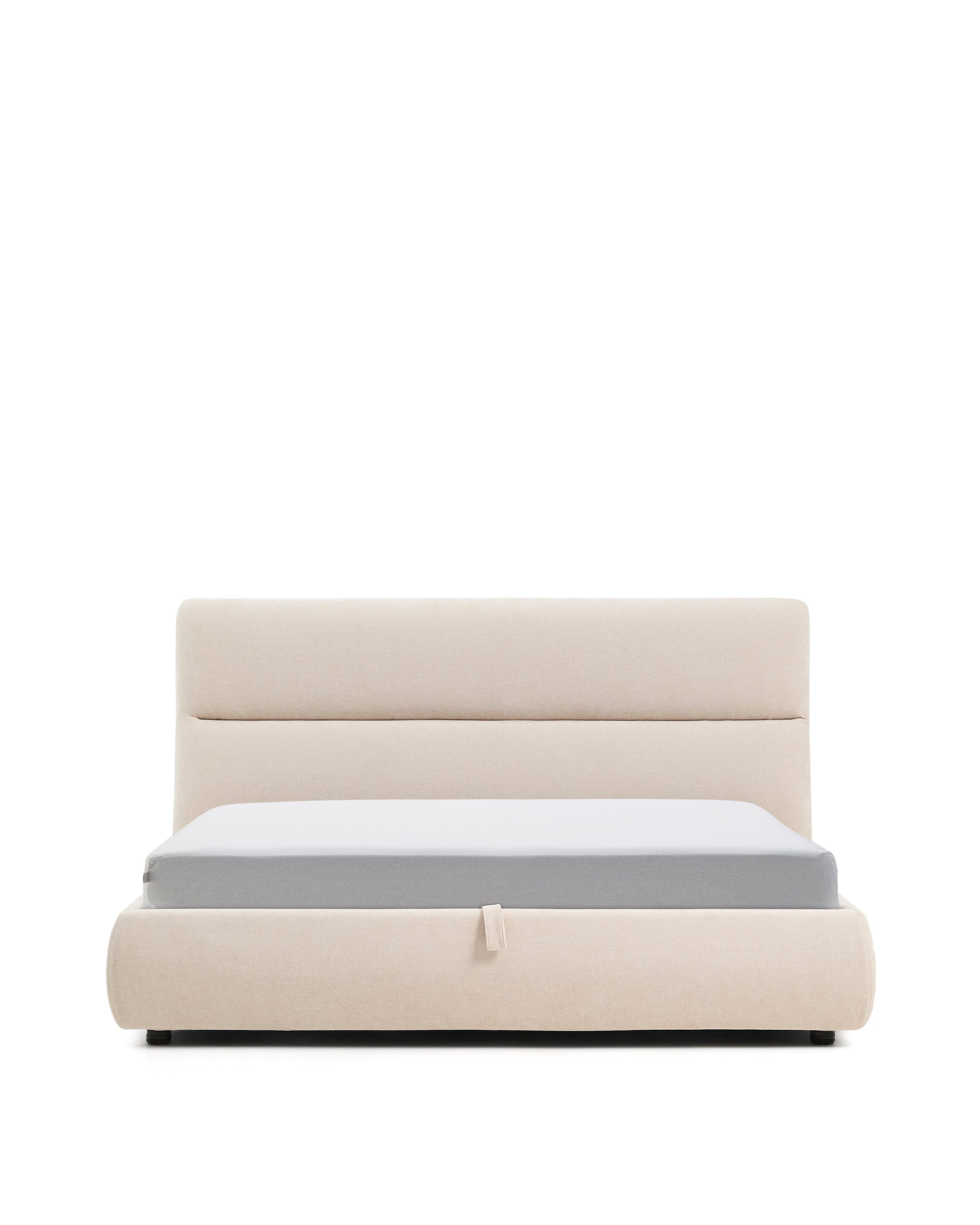Dafra beige chenille bed with storage base and removable covers for mattress 180 x 200cm - Product Image