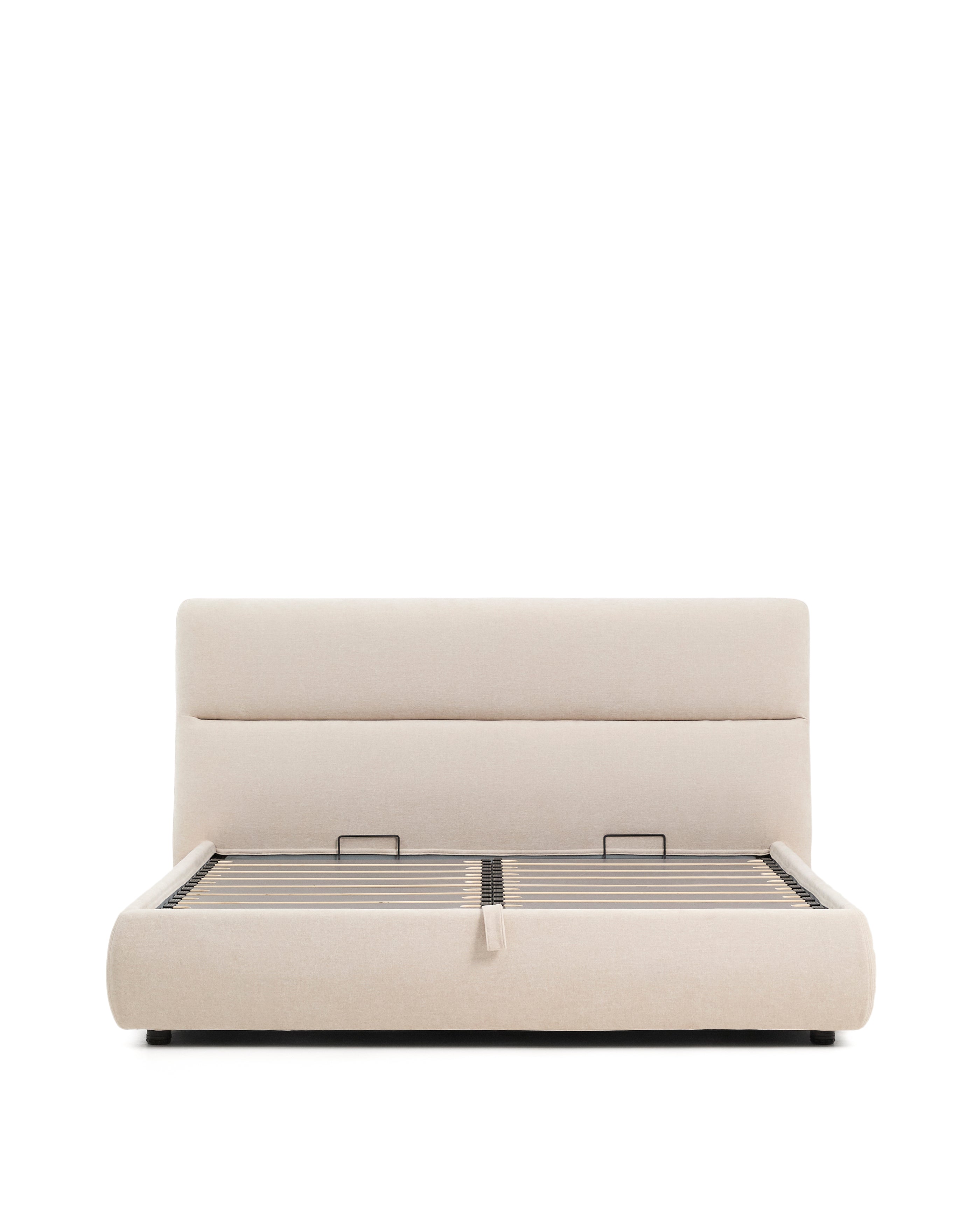 Dafra beige chenille bed with storage base and removable covers for mattress 180 x 200cm - Product Image