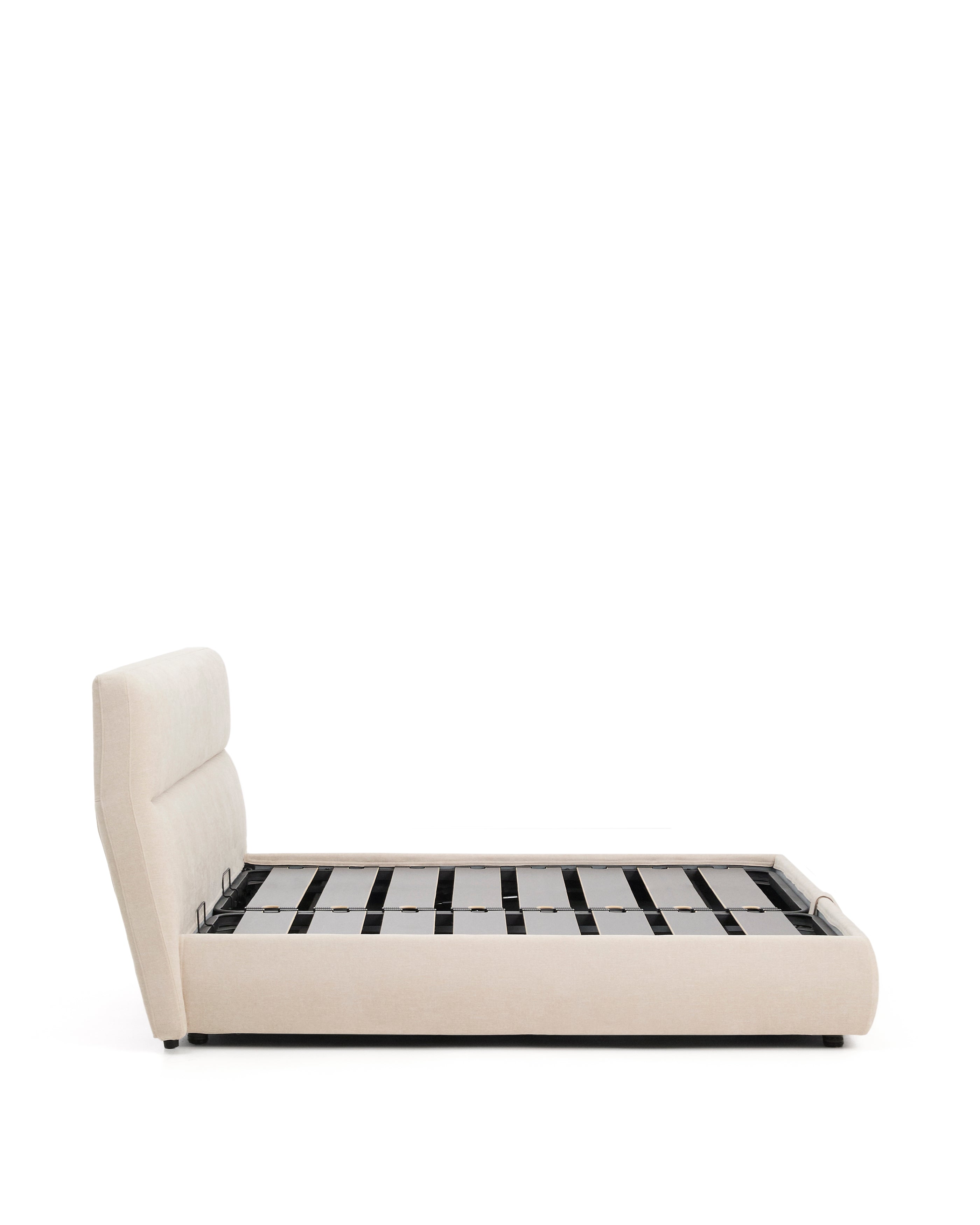 Dafra beige chenille bed with storage base and removable covers for mattress 180 x 200cm - Product Image