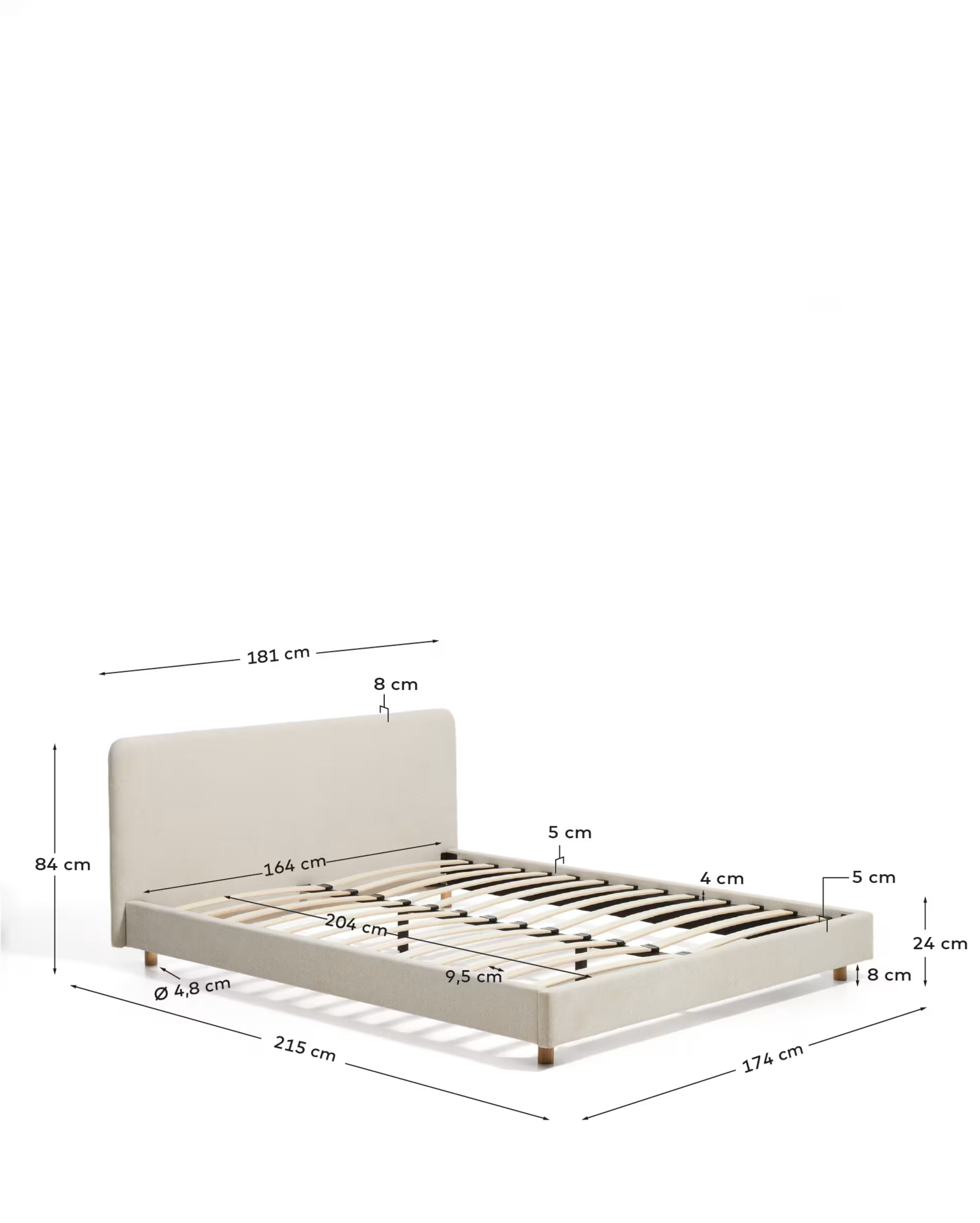 Selven beige chenille bed for 160 x 200cm mattress.