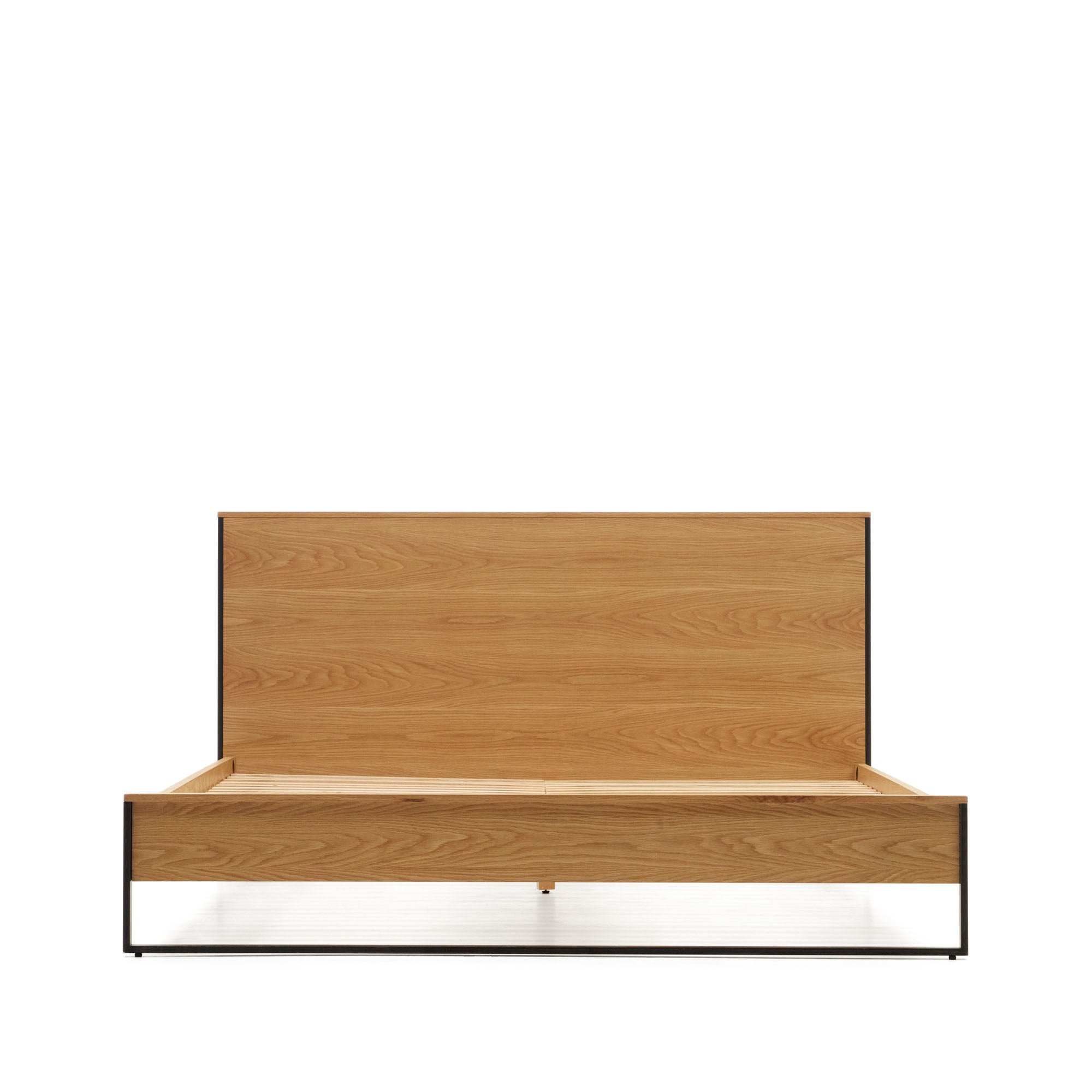 Taiana oak wood veneer bed with steel legs in a black finish, 160 x 200 cm - Product Image