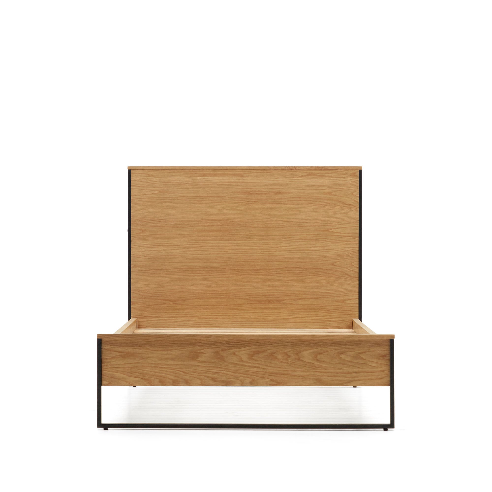 Taiana oak wood veneer bed with steel legs in a black finish, 90 x 190 cm - Product Image