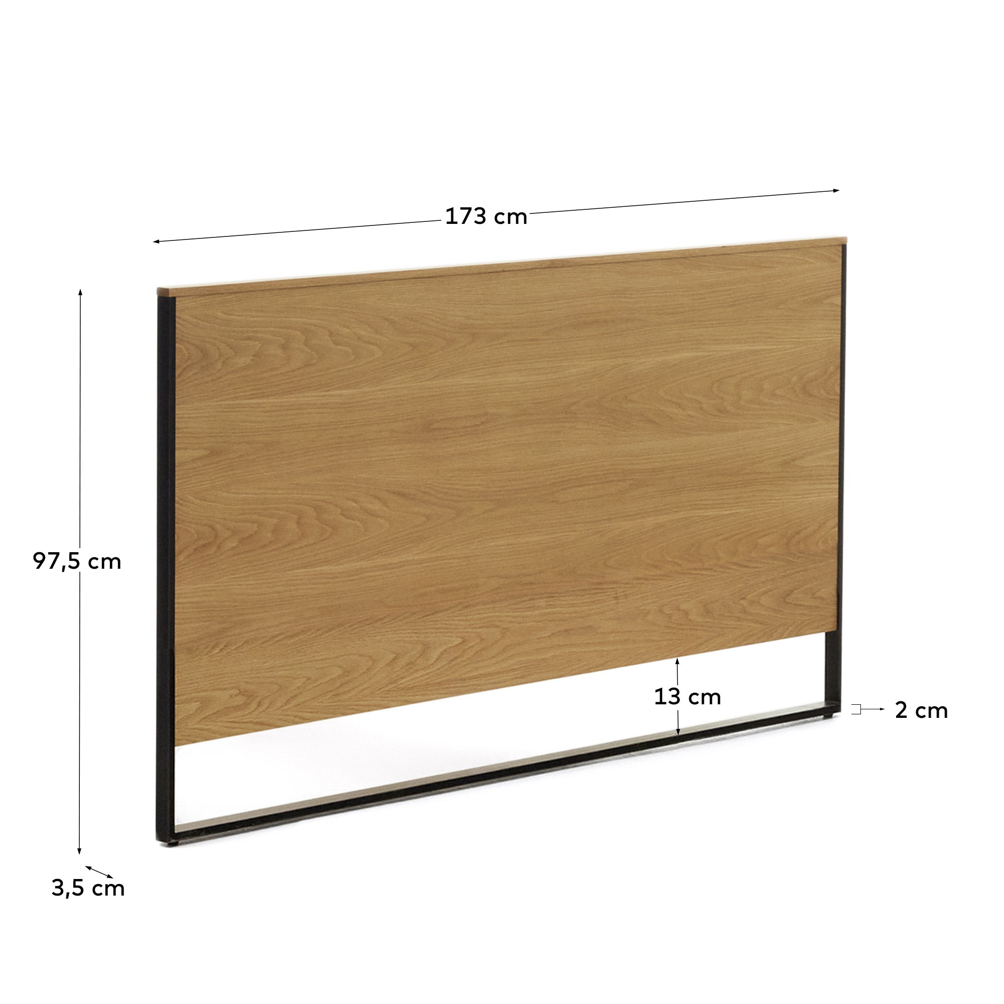 Taiana oak wood veneer headboard with steel legs in a painted black finish, 160 cm - Measurements