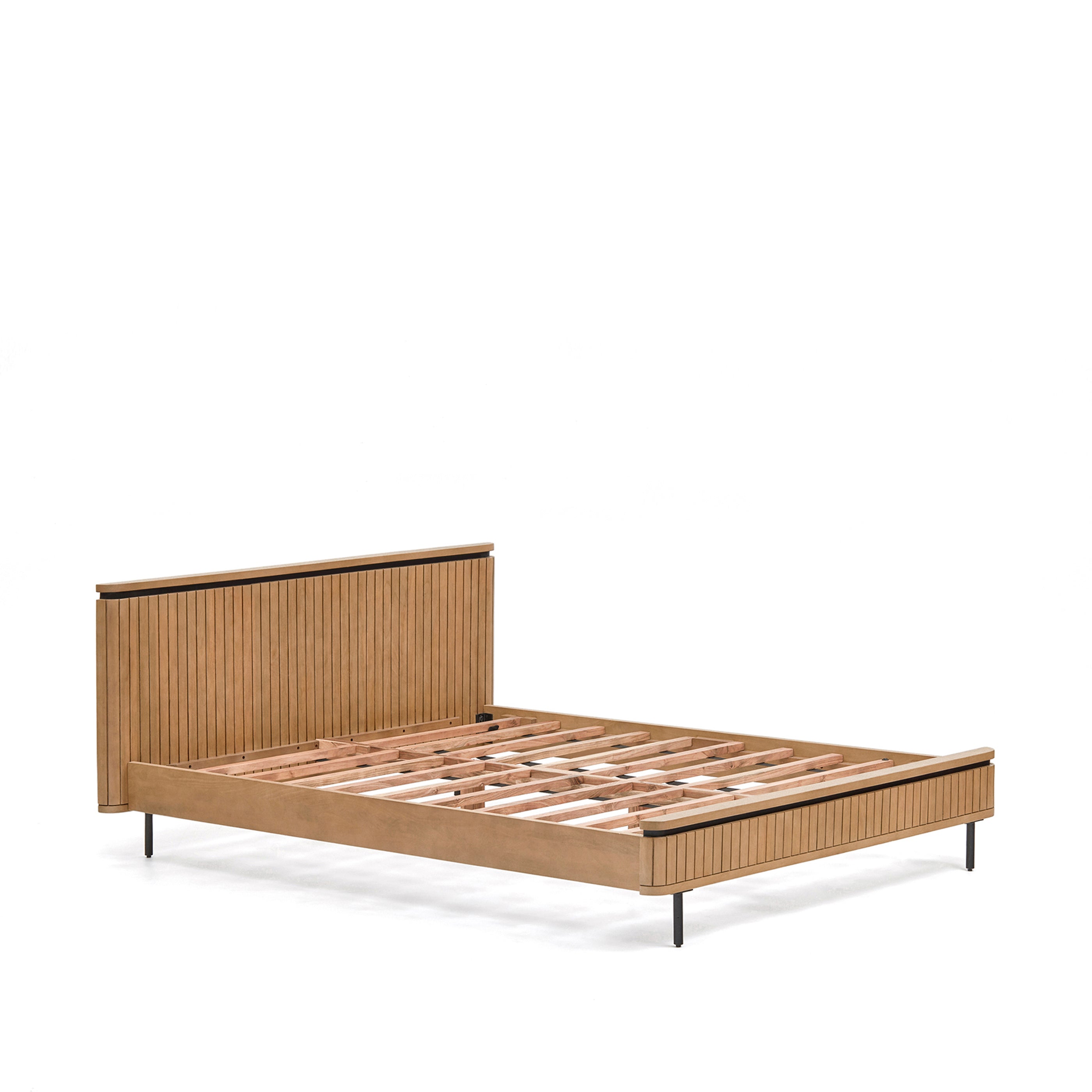 Licia bed made from solid mango wood and black painted metal, for a 160 x 200 cm mattress - Product Image