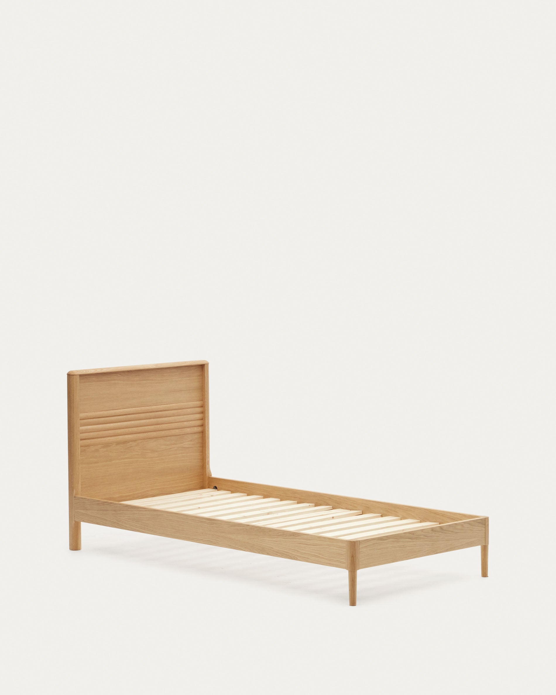 Lenon oak wood and veneer bed for 90 x 200 cm mattress, FSC MIX Credit - Product View
