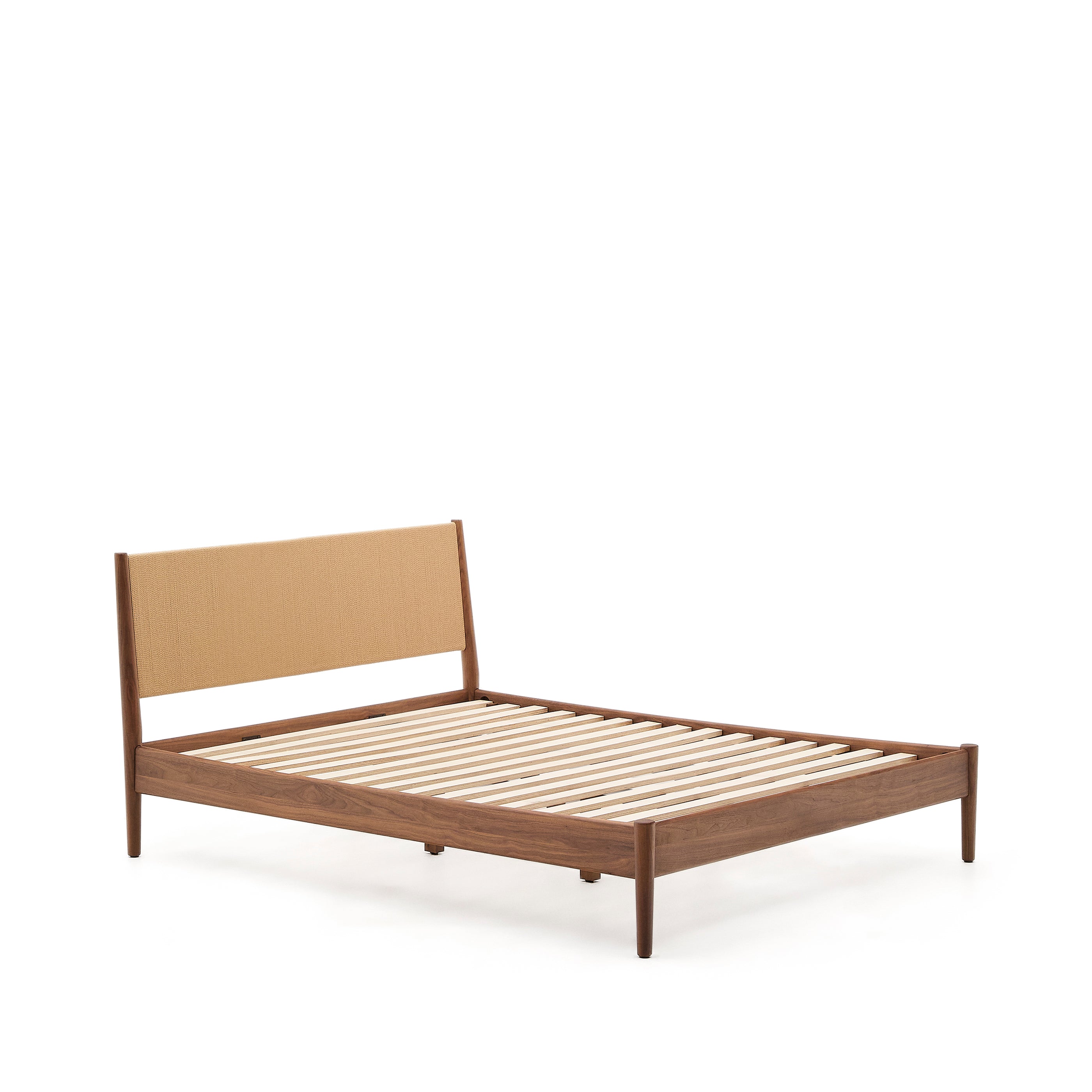 Elan bed in veneer and solid walnut wood with cord mattress 160 x 200 cm FSC Mix Credit - Product Image