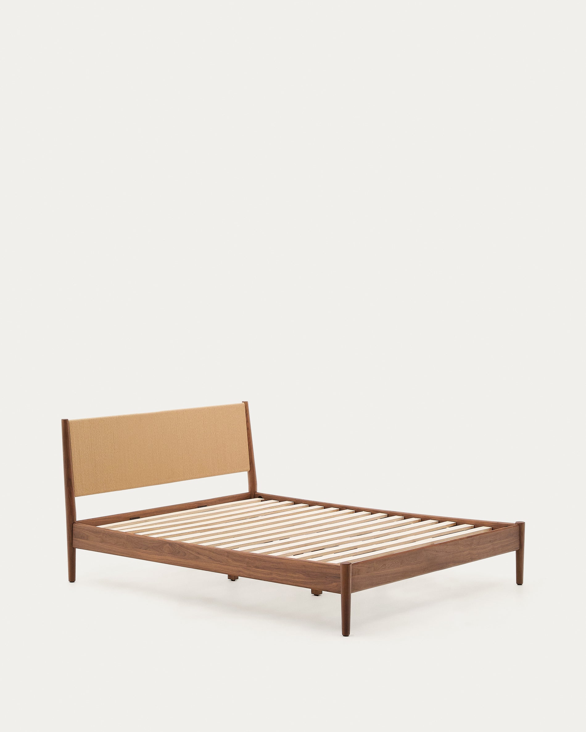 Elan bed in veneer and solid walnut wood with cord mattress 160 x 200 cm FSC Mix Credit - Product View
