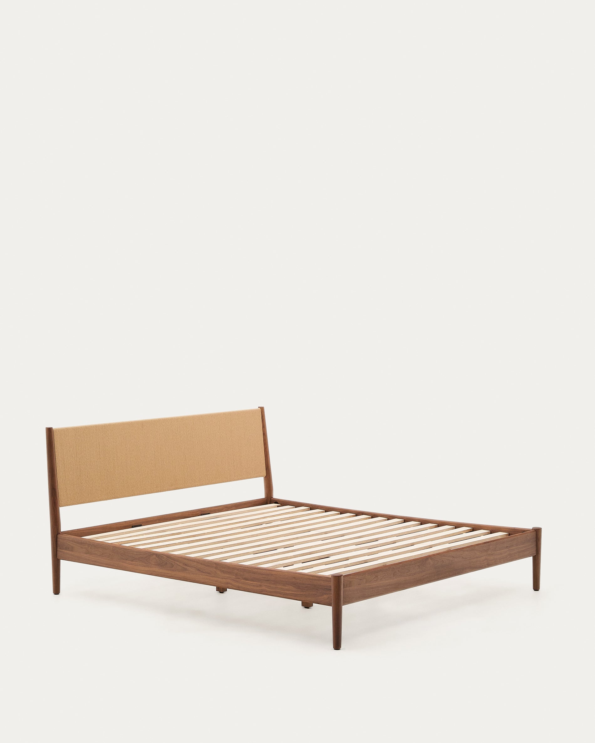 Elan bed in veneer and solid walnut wood with cord mattress 180 x 200 cm FSC Mix Credit - Product View